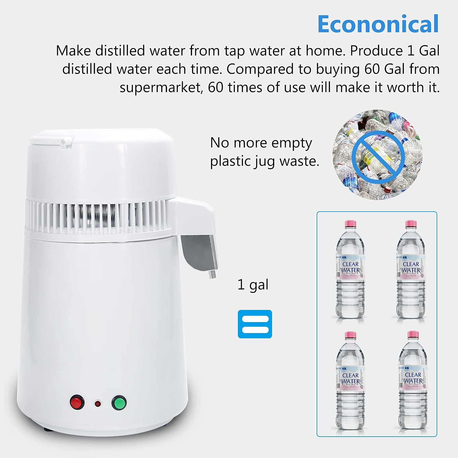 Distillatore D'acqua JIXIN Con Caraffa In Vetro, 4 Litri, 750W, Omologazione CE