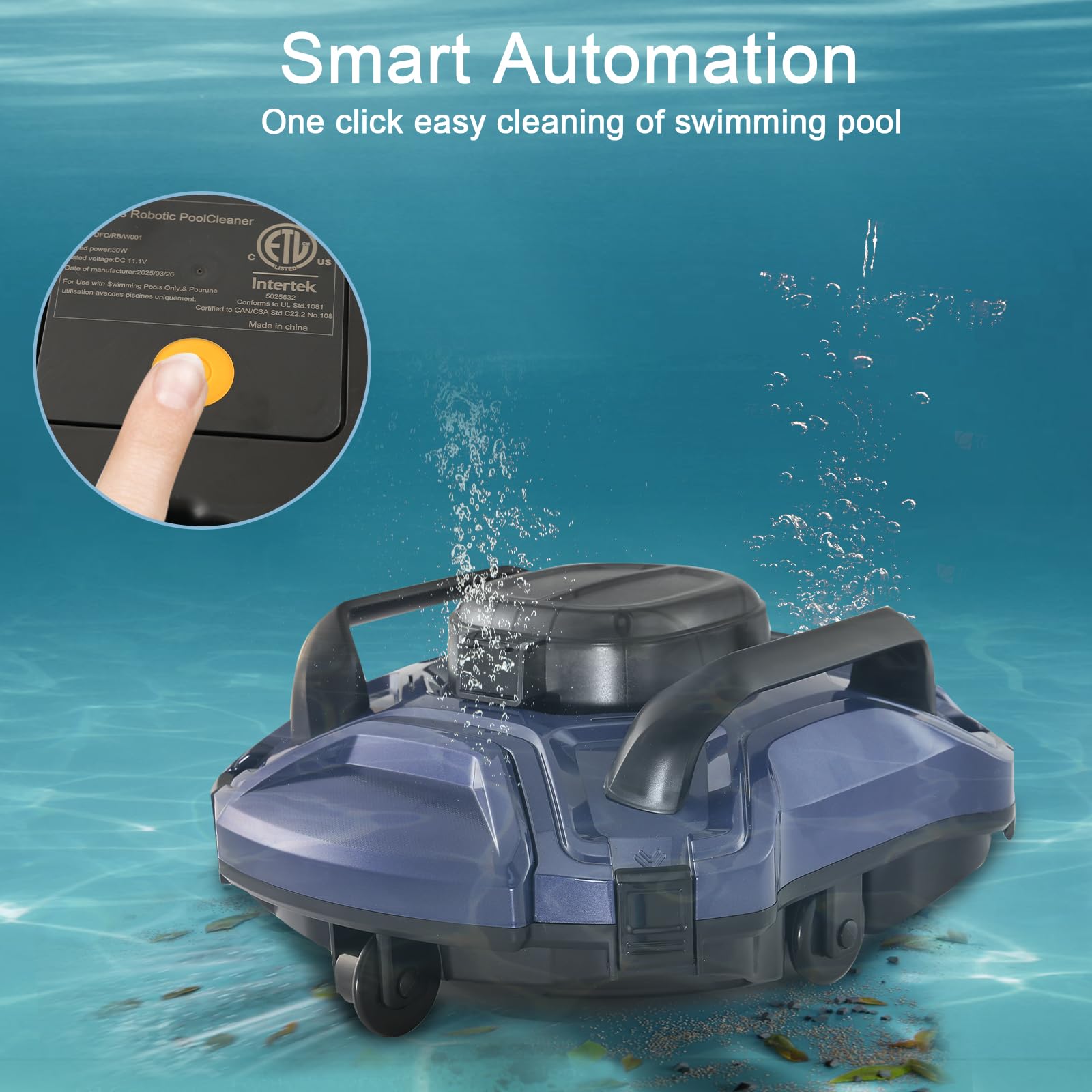 Aspirateur de piscine robotique sans fil, nettoyage automatique, double moteur, auto-stationnement, pour piscines hors sol/hors sol (bleu)