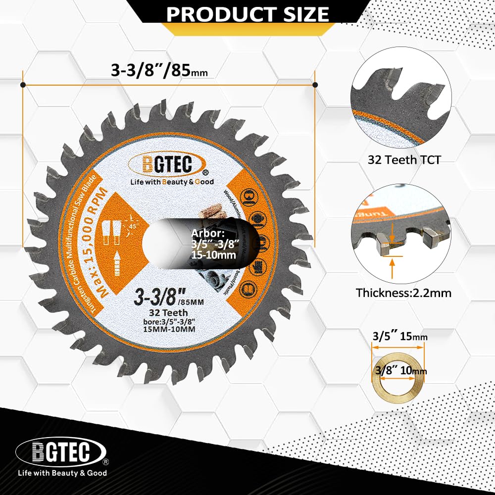 TCT Circular Saw Blade - 85mm x 15mm General Purpose Blade for Wood Aluminium Plastic Copper BGTEC, Silver - Image 2