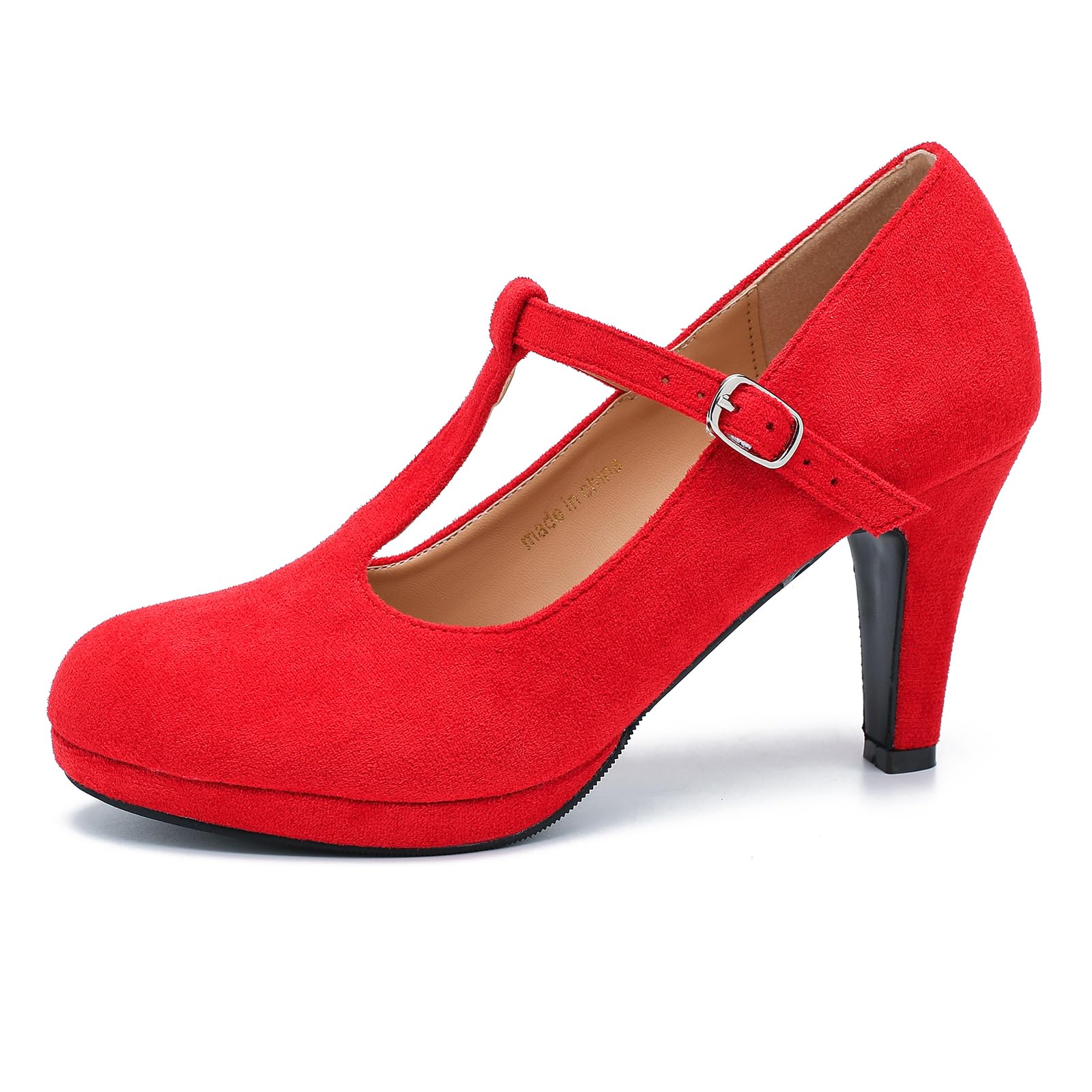 Womens T Strap High Heels Close Toe Classic Round Toe Shoes Comfortable Low Platform Ankle Strap Mary Jane Dress Pumps