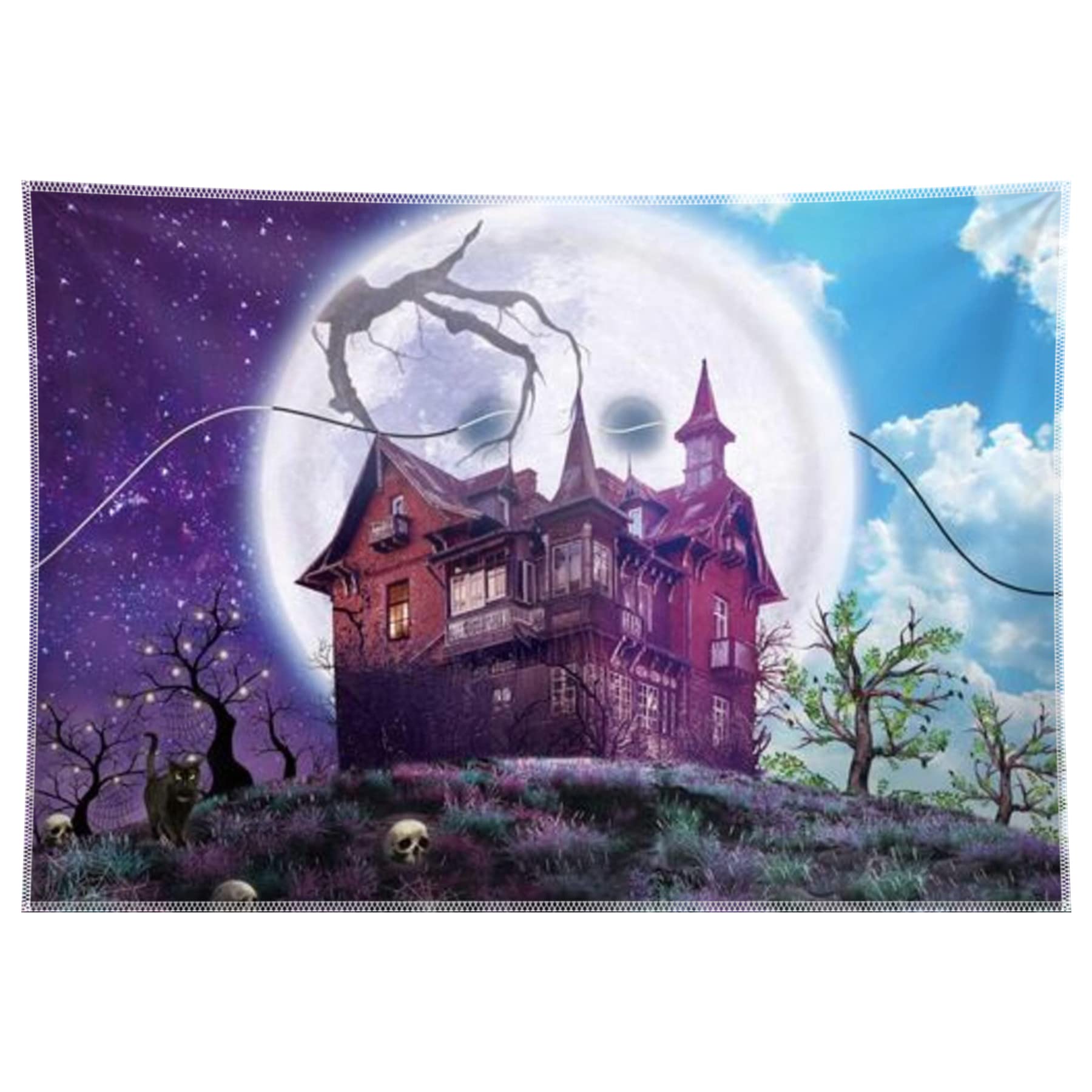 Photo 1 of 7x5ft Halloween Haunted House Photography Backdrop Big Moon Skull Ghost Party Decorations Horror Night Supplies Photo Shooting Tapestry