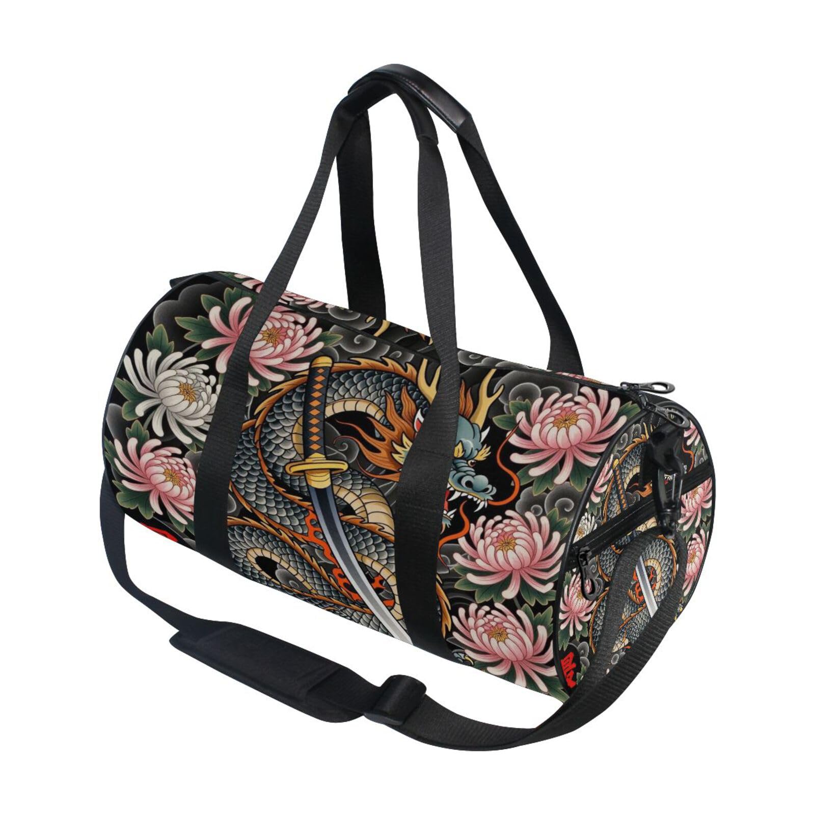 Bolsa de deporte ligera de arte japonés de samurái con bolsillo interior 7