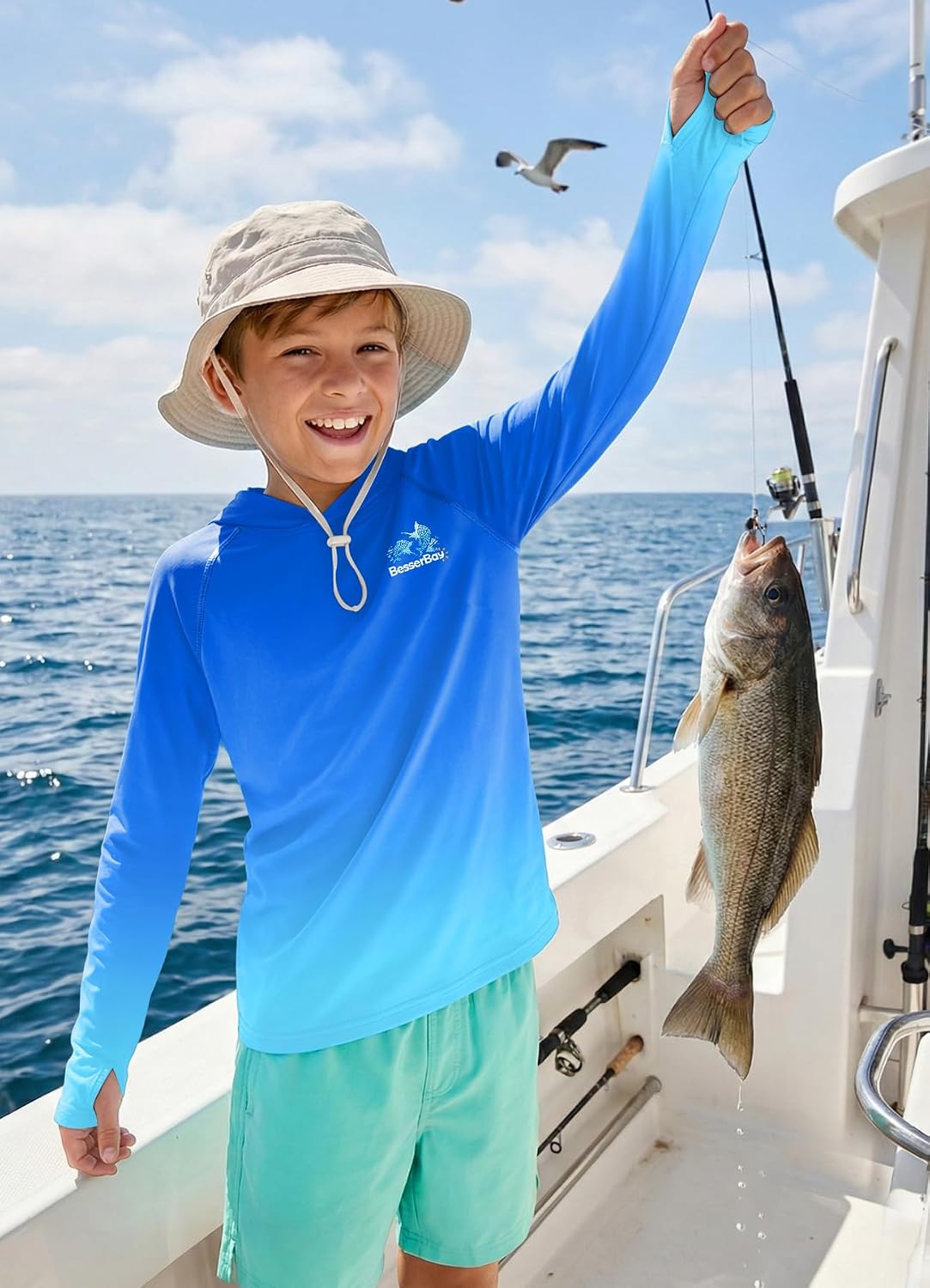 BesserBay Boys Fishing Shirt UPF 50+ Hooded Rash Guard 5-14 Years