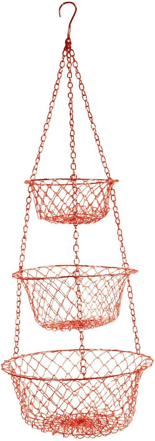 3 Tier Hanging Vegetable Fruit Kitchen Storage Wire Basket ~ RED