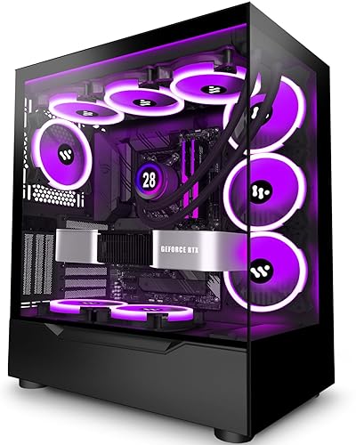 KEDIERS PC Case 4 PWM ARGB Cases Fans,E-ATX Mid Tower Gaming Computer Case with 2*Tempered Glass, USB3.0 * 2,Black,G900