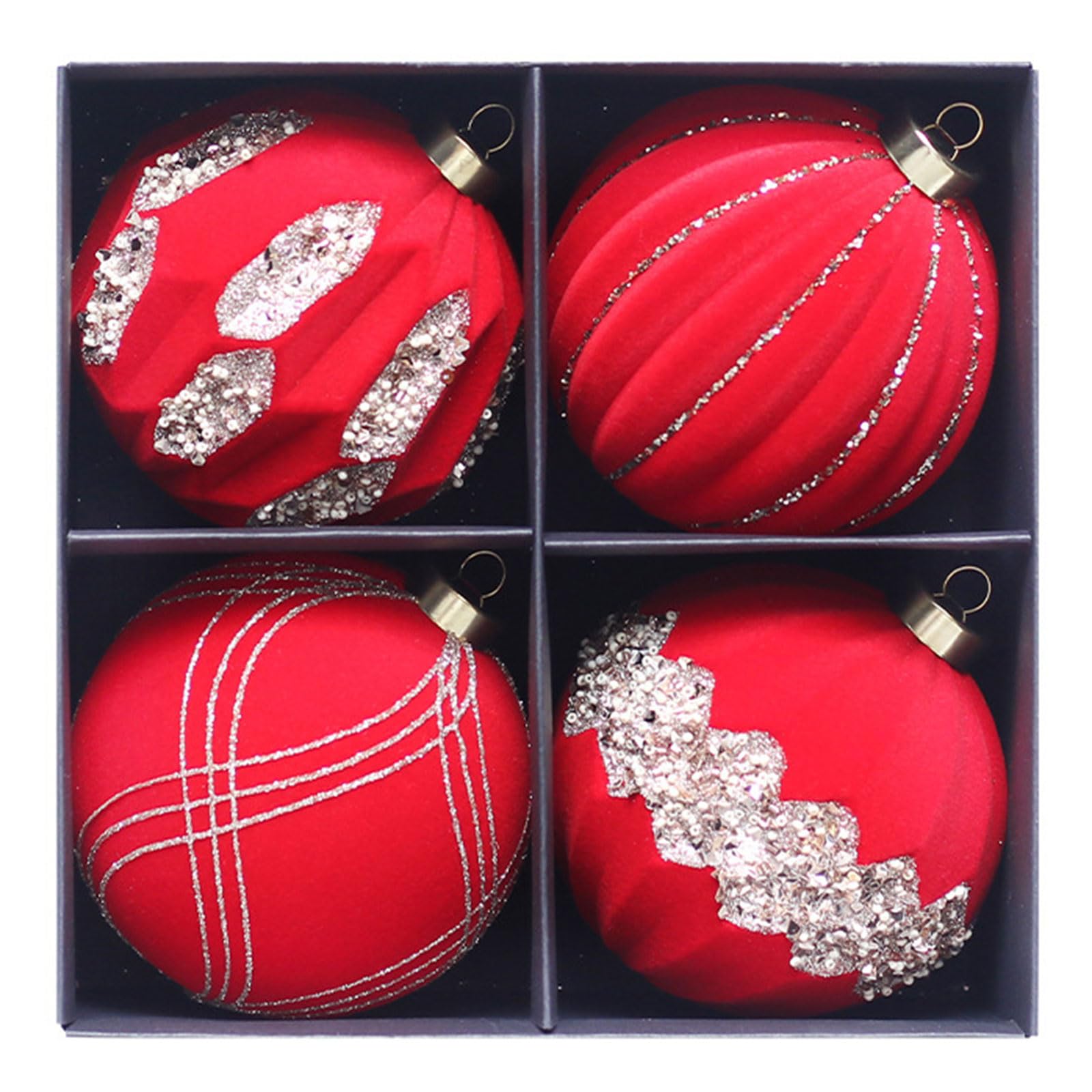 Yhplxyuus 4pcs Christmas Party Decors Sphere Ornament Rhinestones Inlayed Flocking Christmas Ornament for Home and Decors Shatterproof Sphere