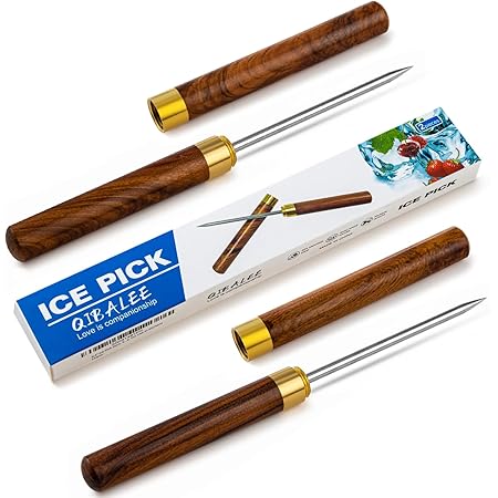 9-Inch Ice Pick With Wooden Handle & Cover – Stainless Steel Ice Breaker For Kitchen, Bar, Camping, Red