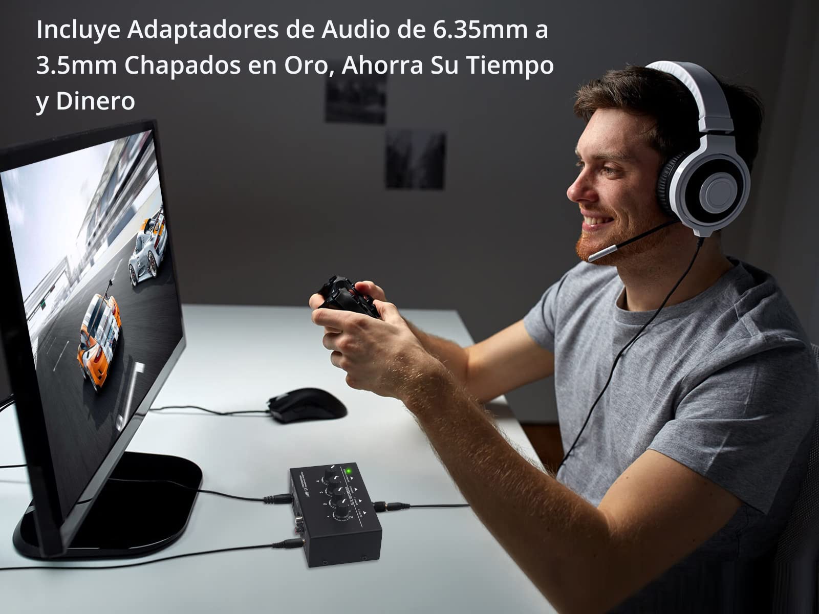 Neoteck Amplificador de Auriculares Estéreo Portátil 4 Canales Divisor Multicanal Jack de Auriculares TRS y Entrada de Audio TRS para Mezclador de Sonido con 5 Piezas de Adaptador 6.35mm to 3.5mm
