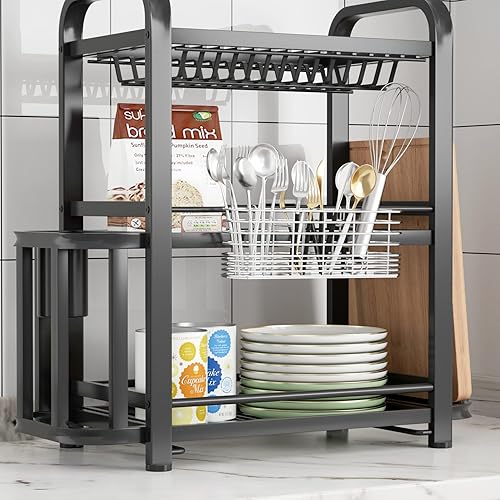 Miniatura 6 de Sus304 - Soporte para utensilios para fregadero, de acero inoxidable, libre de óxido, con ganchos para secar platos, escurridor de platos en la