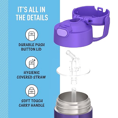 THERMOS FUNTAINER Water Bottle with Straw - 12 Ounce - Kids Stainless Steel Vacuum Insulated Water Bottle with Lid, Violet 4