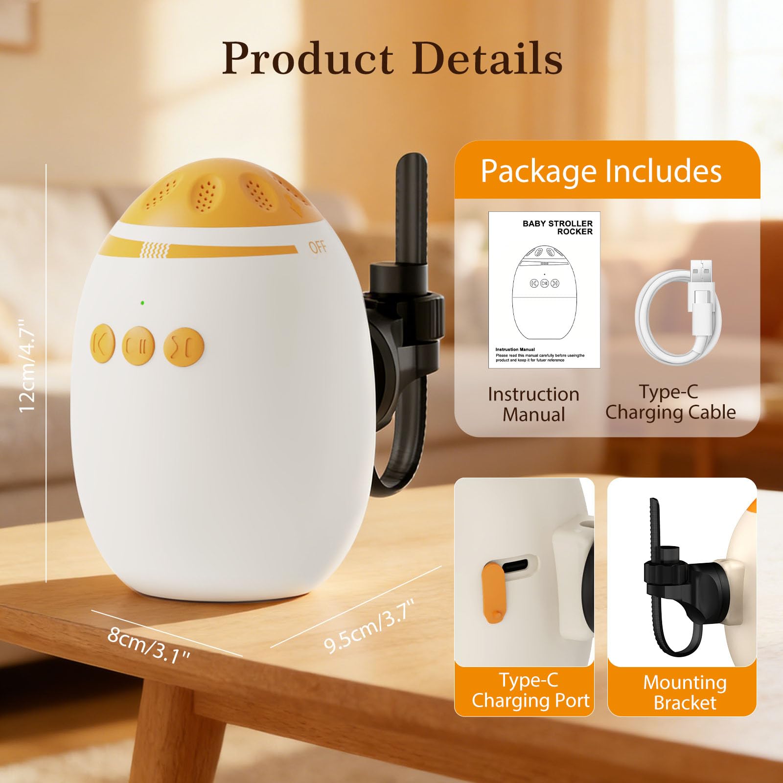 Baby Rocker Recargable - Columpio para Cochecito de Bebé Automático, Ayuda para Dormir para Bebés Máquina de Sonido Blanco con 11 Sonidos y Temporizador de 45 Minutos, Universal para Cochecitos