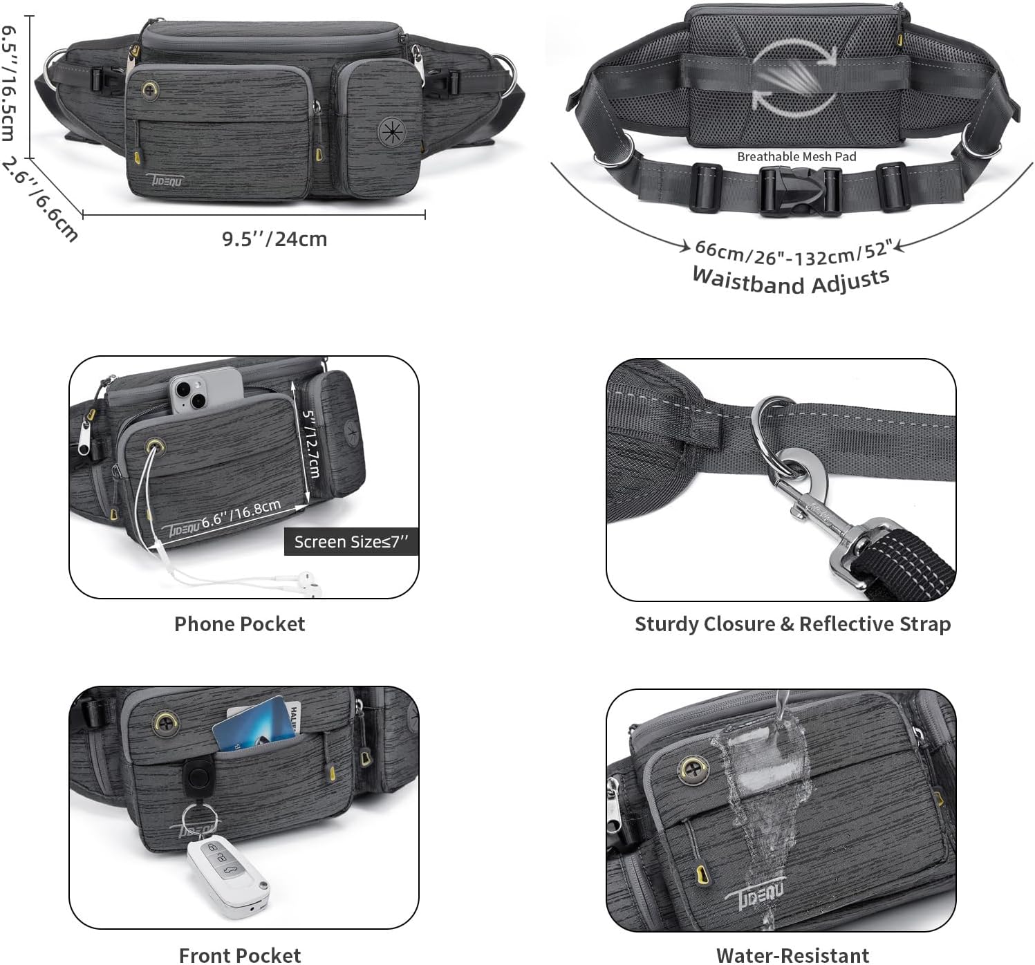 TUDEQU Hiking Fanny Pack for Men Women Large Hiking Waist Packs Mens Fanny Pack Crossbody Waist Bag for Men for Travel