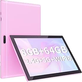 YQSAVIOR Tablet Android 10", 8 Gb Ram, 64 Gb de Rom e Expansível Até 1 Tb, Câmera Dupla de 2+8 Mp, Wi-Fi, Bluetooth, Tela Ips Touchscreen de 1280X800, Bateria de 6000 Mah, Certificado Pela Gms, Rosa