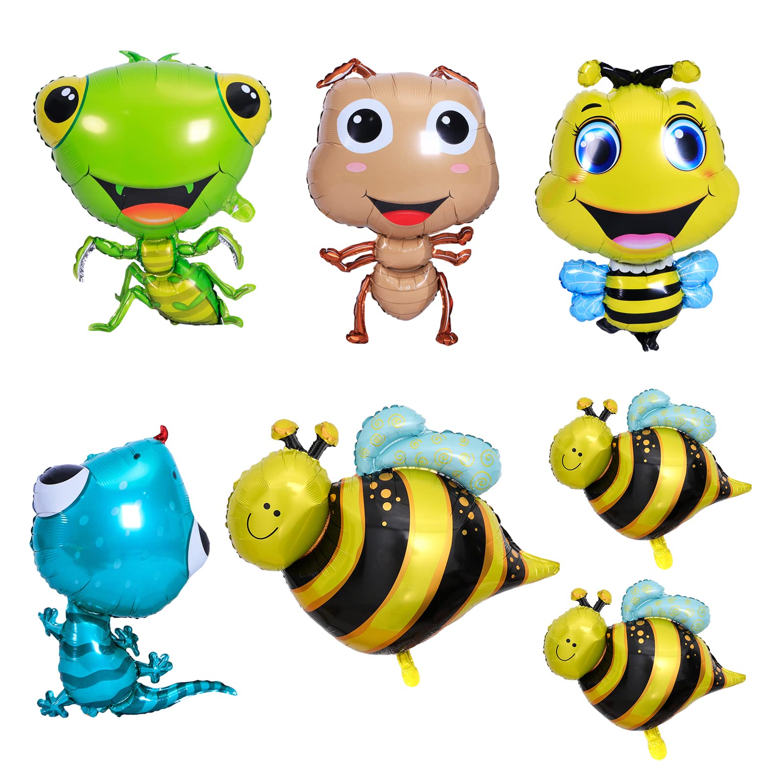4 Pcs Insect Animal Foil Balloons Bee Gecko Ant Mantis Bumblebee Honeybee Aluminum Mylar Helium Party Balloons for Holiday Festival Carnival Baby Shower Hawaiian Luau Birthday Party Supplies Favors