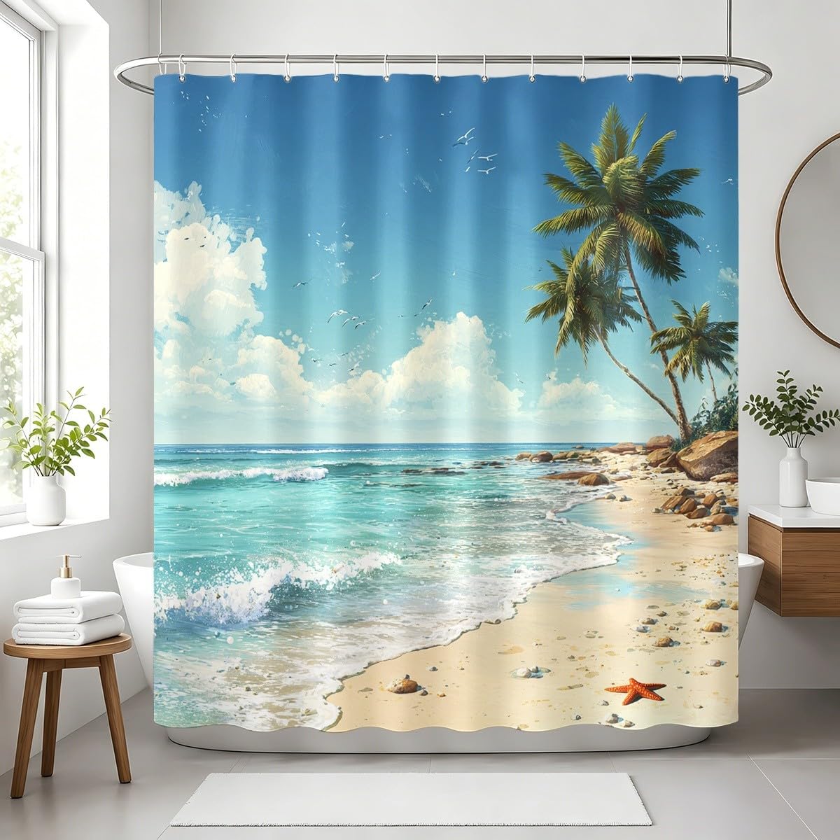 Tenda Doccia 240x200 cm Paesaggio Antimuffa e Impermeabile Poliestere