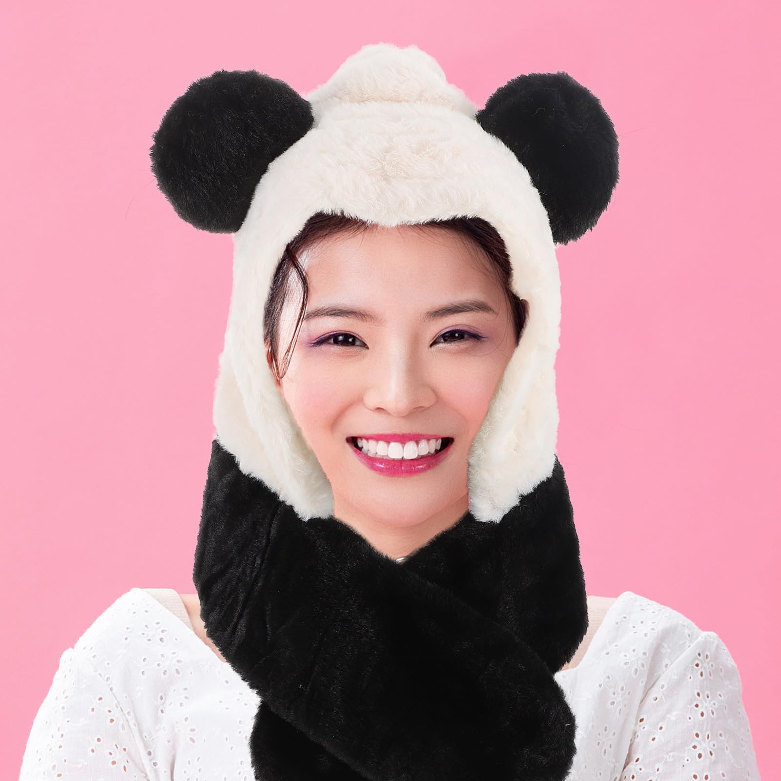 Healeved 4 Piezas Gorro de Panda para Mujer y Niña, Felpa Imitación