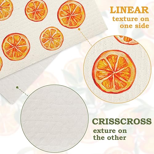 Miniatura 3 de Whaline Paño de cocina sueco naranja con patrón de frutas absorbente de algodón reutilizable, toalla de cocina, limpieza diaria, paños de cocina