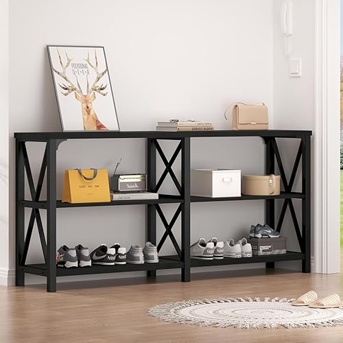 Miniatura 10 de LVB Mesa de sofá rústica, mesa consola de granja para sala de estar, mesa de entrada de pasillo con almacenamiento, mesa de entrada para vestíbulo,