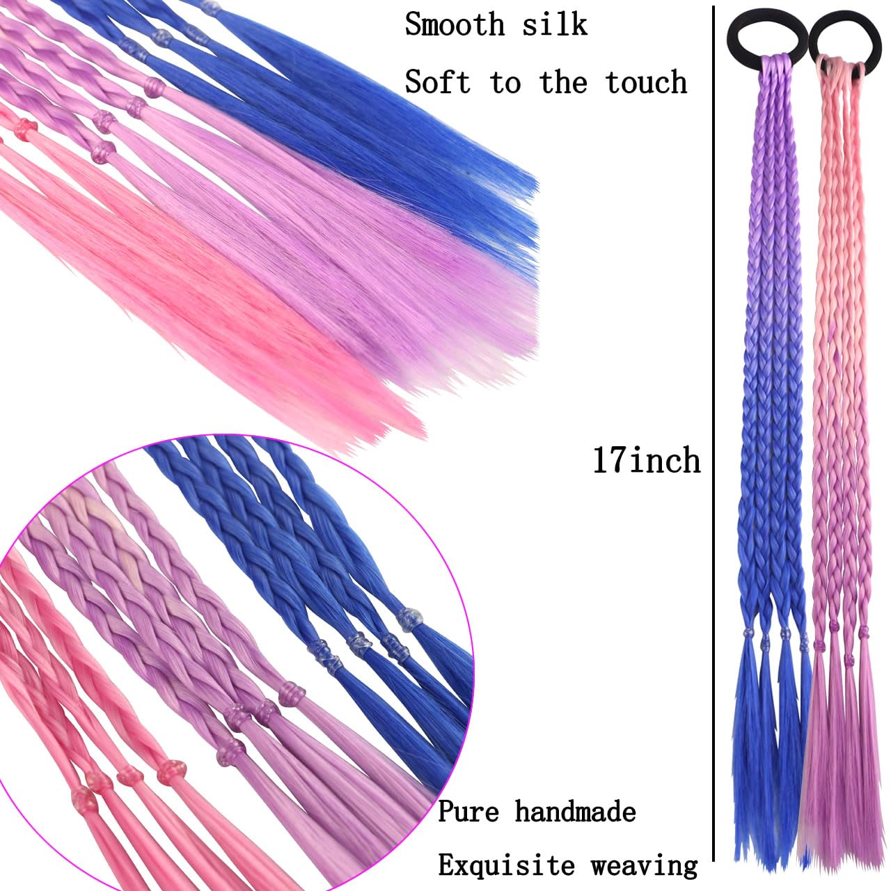 Extensiones de cabello trenzadas de colores con bandas de goma, trenzadas de arco iris, accesorios para el cabello para mujeres, niños, niñas, fiestas, cosplay, disfraces (12 unidades, estilo C)