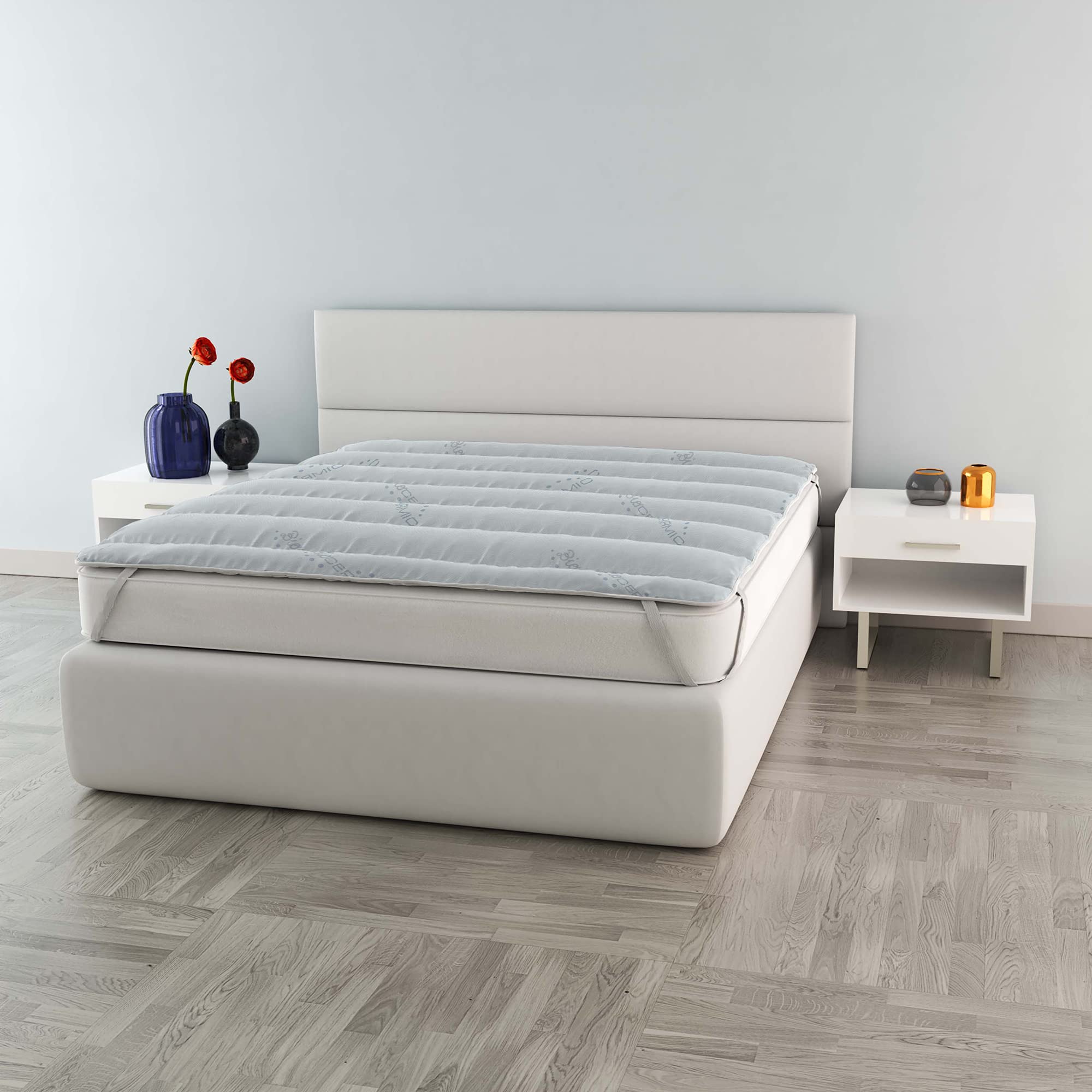 Italian Bed Linen MB HOME ITALY Quilted Topper, Bioceramic, Light Grey, Double 165x195 cm