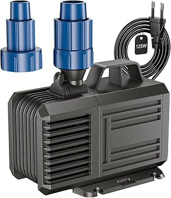 Bomba Agua 5700L/H (MAX) 125W Bomba de Agua Sumergible con 2 boquillas, Sumergible Bomba para Estanques, Rocallas, Jardines, Altura máxima de elevación 5 m