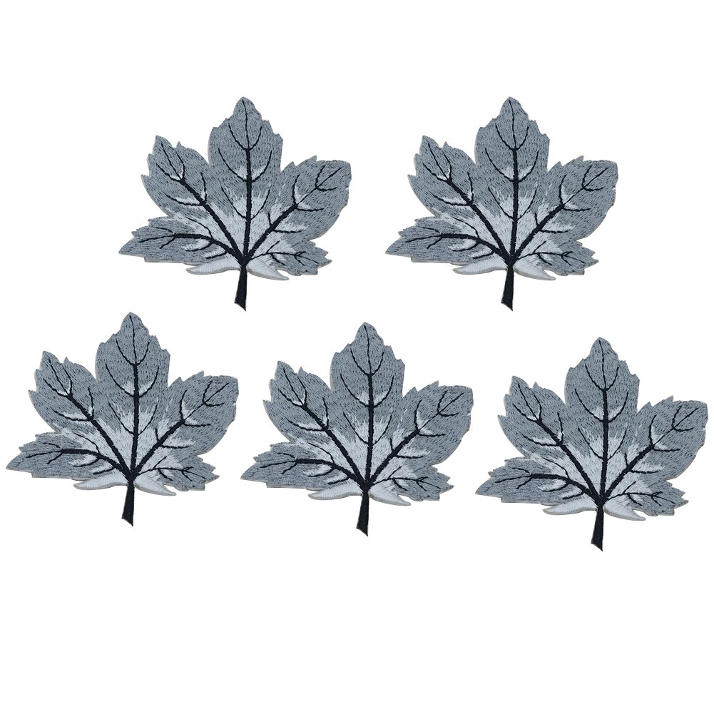 XUNHUIPatches Gray Maple Leaf for Clothing Applique Embroidered Iron on Patch 5 Pieces