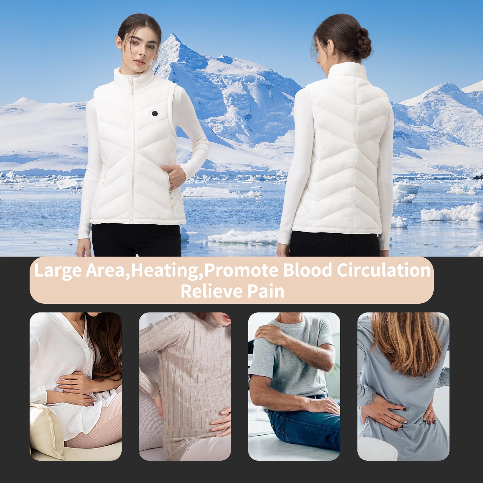 Chaleco Calefactable para Mujer, 5 Zonas de Calor, Batería USB de 10,000mAh, Chaleco Eléctrico Ligero y Cálido para Invierno, Ideal para Actividades al Aire Libre y Clima Frío
