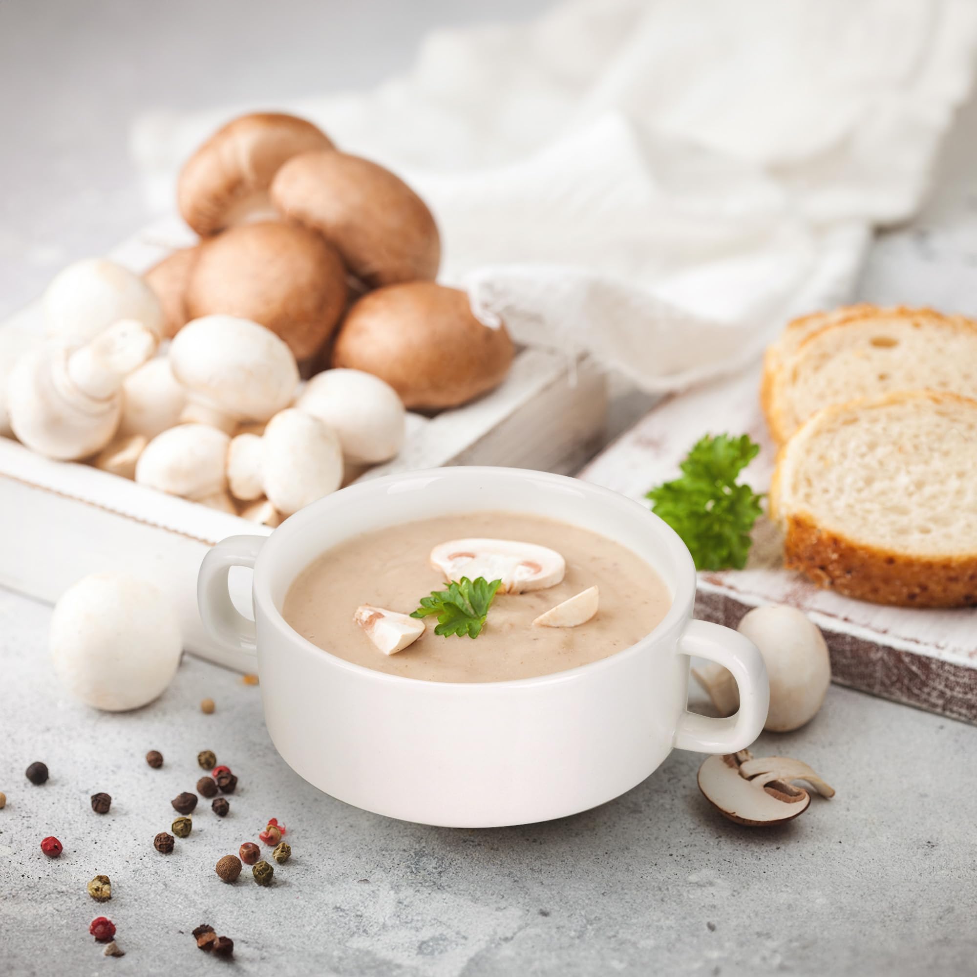 ALELION Piccole ciotole per zuppa di cipolle francesi, 470 ml, con doppi manici e coperchi in vetro, adatte al forno, per stufato, peperoncino, formaggio, torta, casseruole, set da 4, bianco