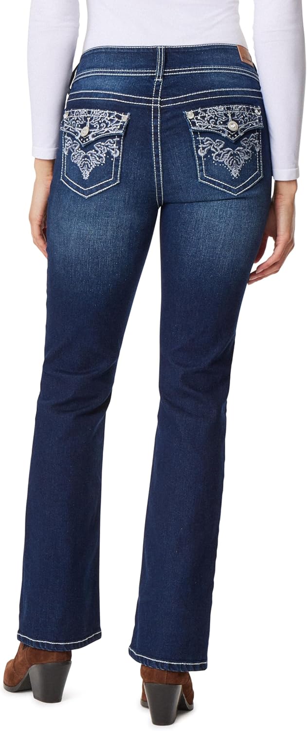 WallFlower Womens Luscious Curvy Bootcut Mid-Rise Bling Insta Stretch Juniors Jeans (Standard and Plus)