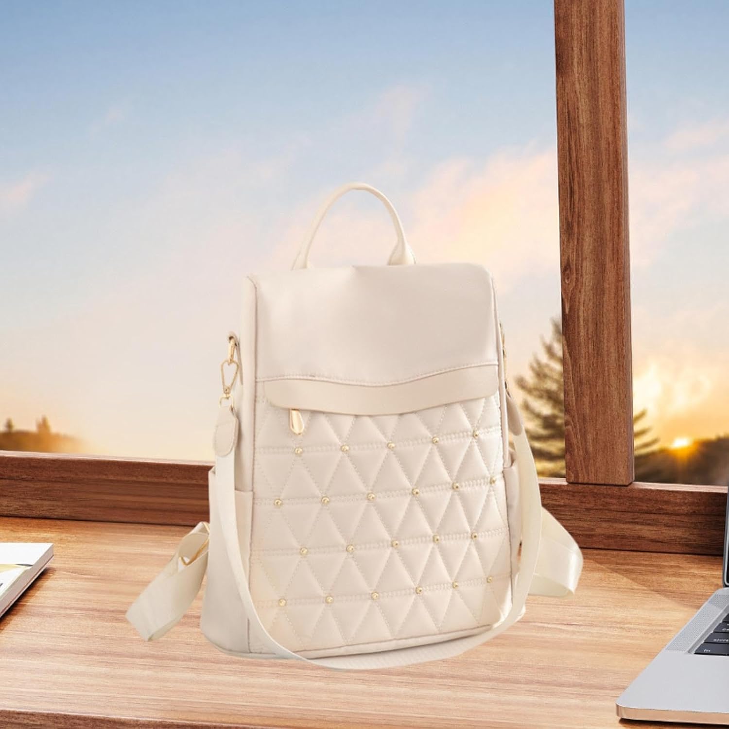 Backpack Purse Daily Daypack for Travel Women Shopping Working, Beige