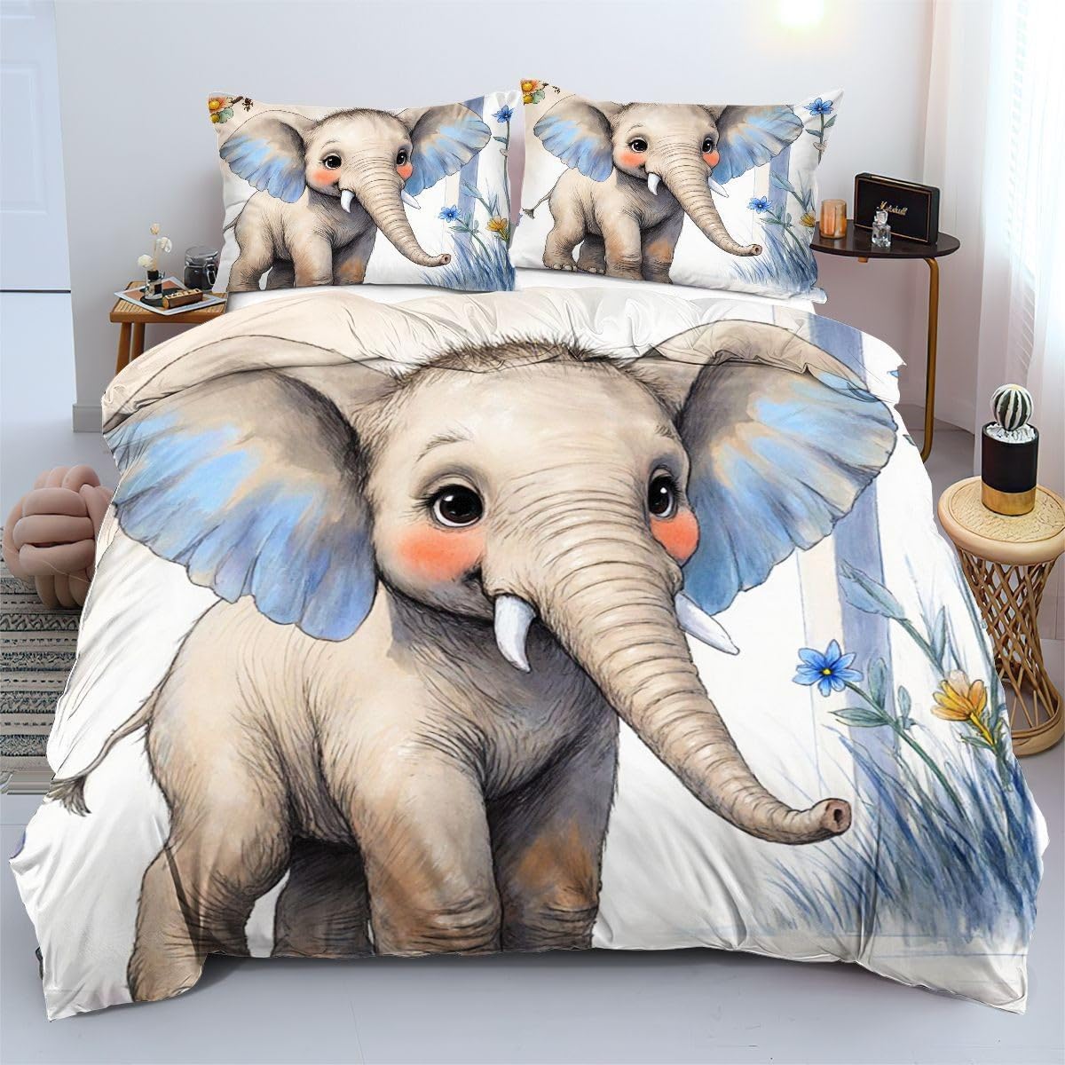Housse de Couette 90x190 cm Anti-Pli en Microfibre Douce Spéciale Lit Enfant