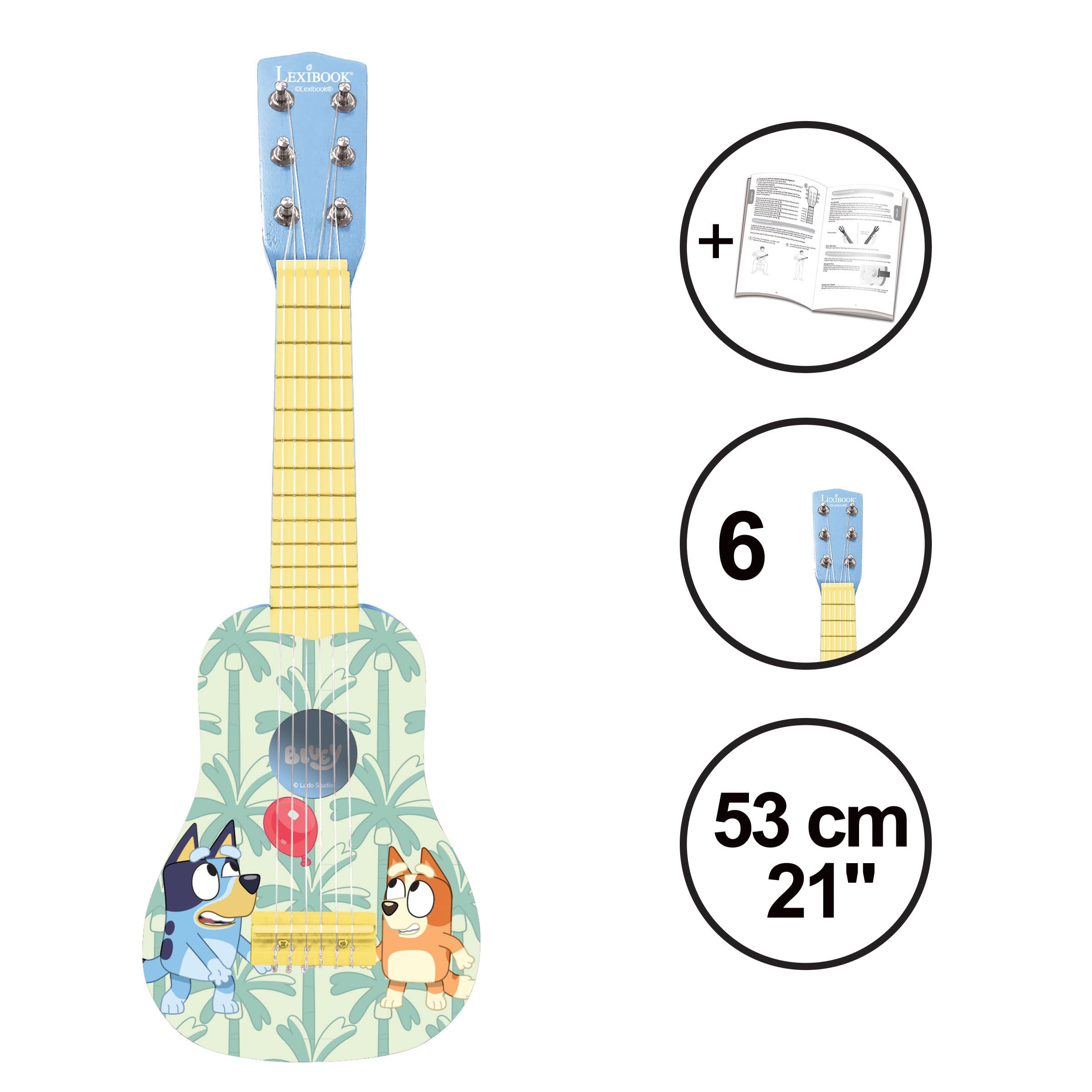 Lexibook, Bluey, La mia Prima Chitarra per Bambini, 6 Corde in Nylon, 53 cm, Guida Inclusa, Blu, K200BYLXB