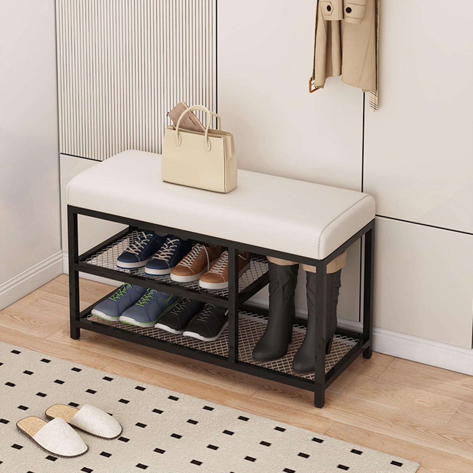 Banc à chaussures étagère de rangement avec siège pour entrée et couloir L80