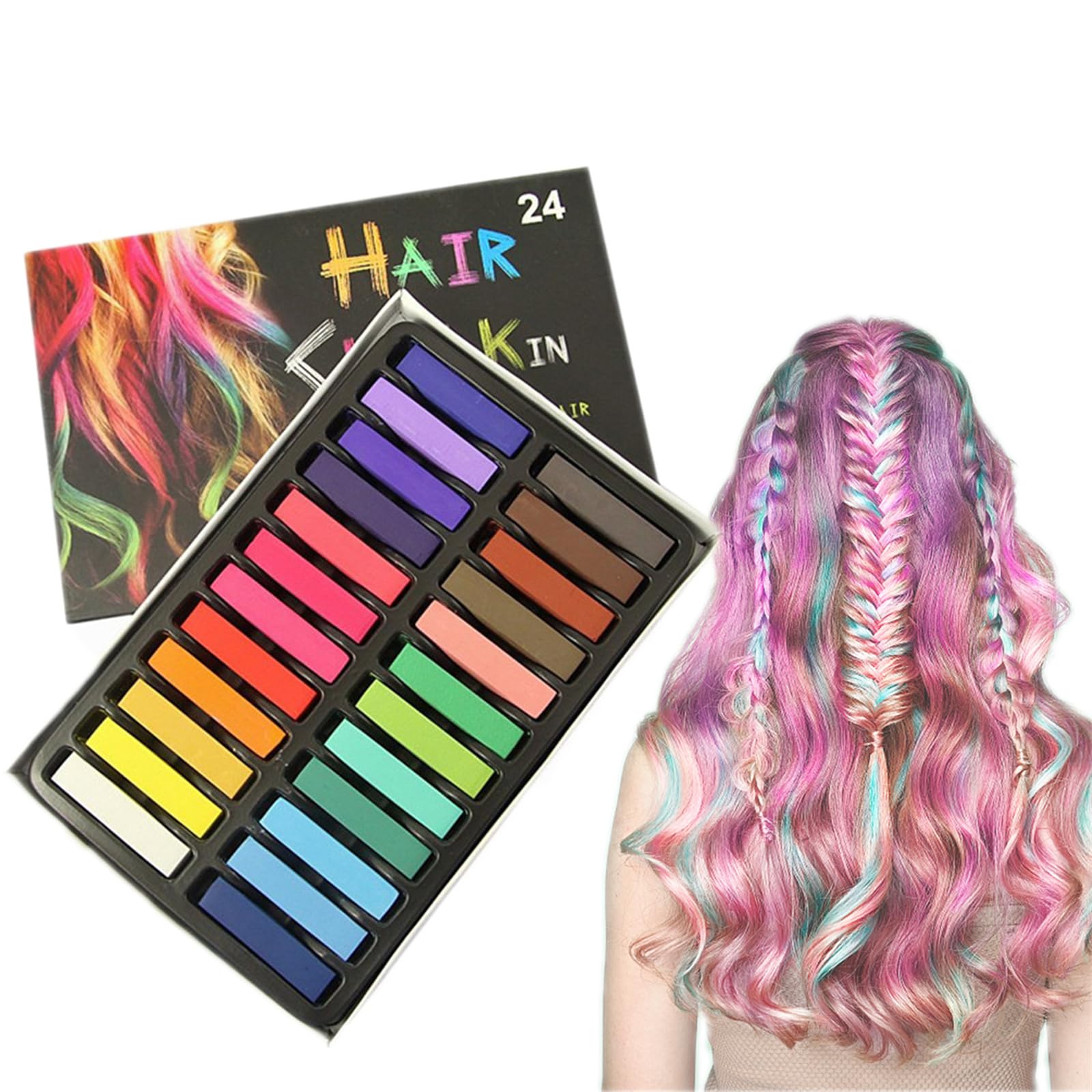 Mikabila Haarkreide (01),Tizas Para El Pelo,Tizas para el Pelo Niñas y Niños De 24 Colores,Tinte Para El Cabello Desechable Lavable Y No TóXico,Temporal Tiza Para Pelo Color Pastel Tinte Cabello