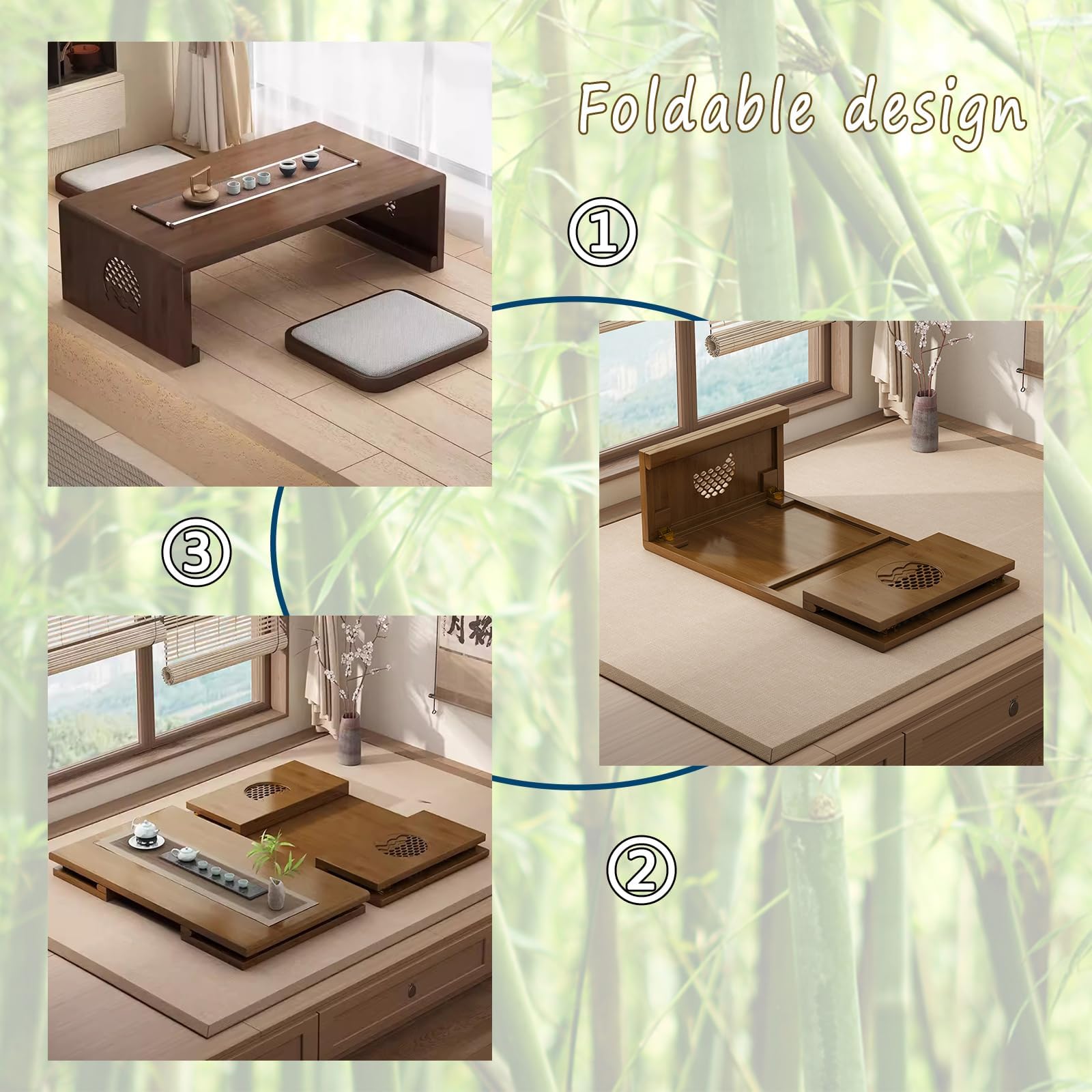 Tavolino pieghevole – Design leggero e portatile per yoga, tè e decorazione della casa – Uso ecologico in soggiorno, camera da letto o spazi esterni