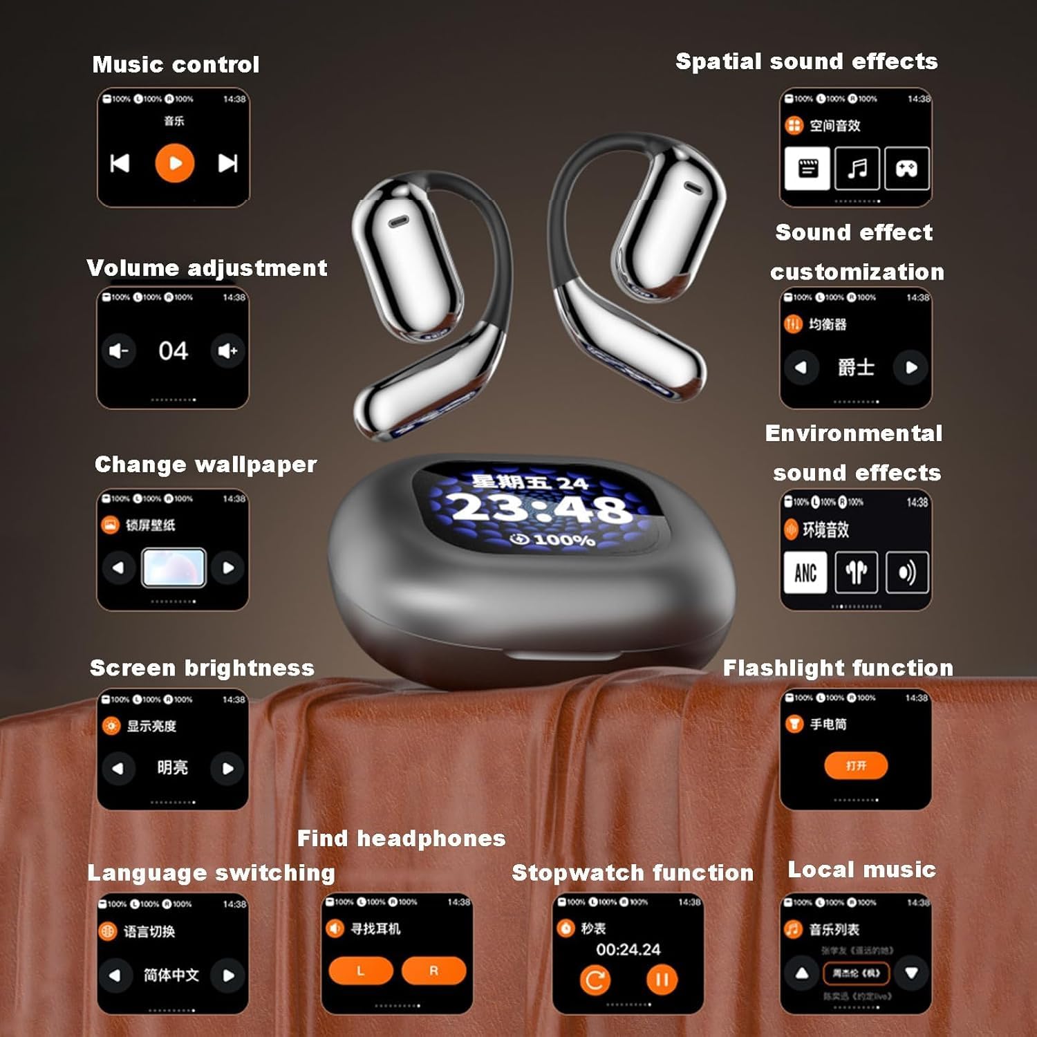 True Potężne słuchawki douszne Bluetooth 5.4, aluminiowe słuchawki douszne, wodoodporne IPX5, bezprzewodowe słuchawki douszne Bluetooth, bardzo wygodne, do biegania i treningów, 2 szt