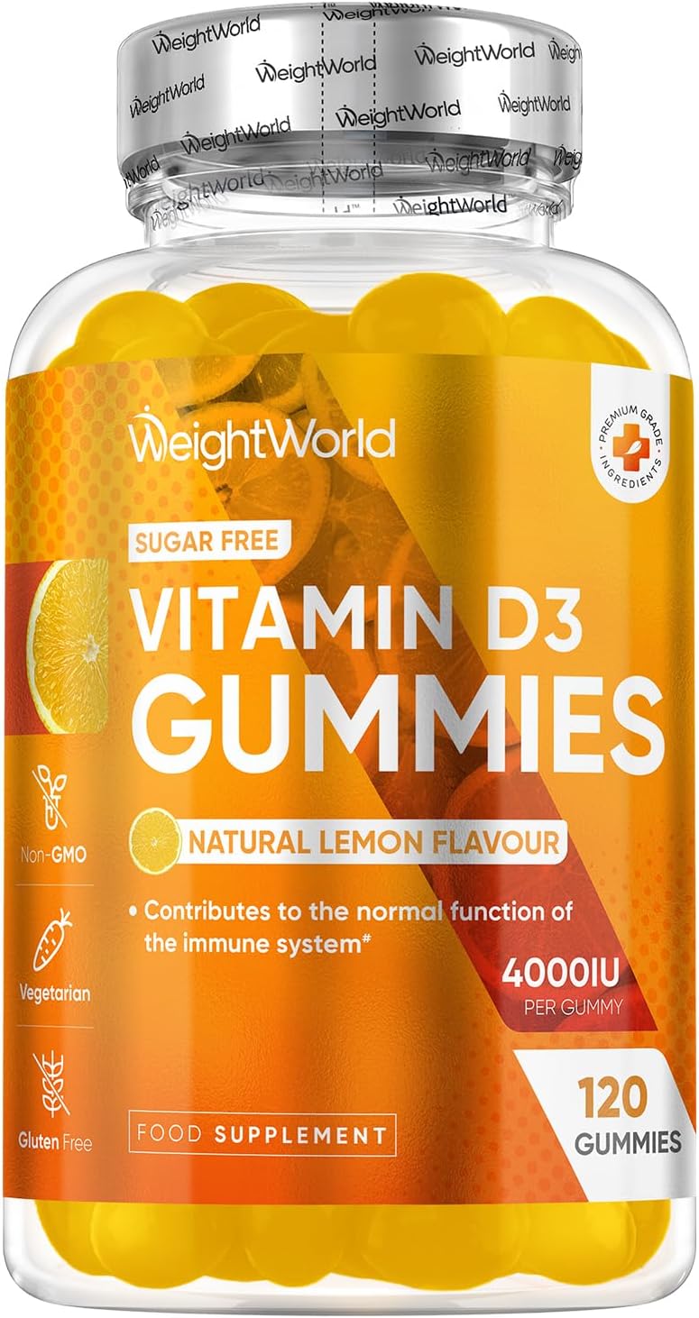 WeightWorld Vitamin D3 4000IU | 120 Vegetarian Gummies | 4 Months Supply | Natural Lemon Flavour VIT D Gummies | Sugar-Free & Gluten-Free Gummies | GMP Approved | Vitamin D Supplements
