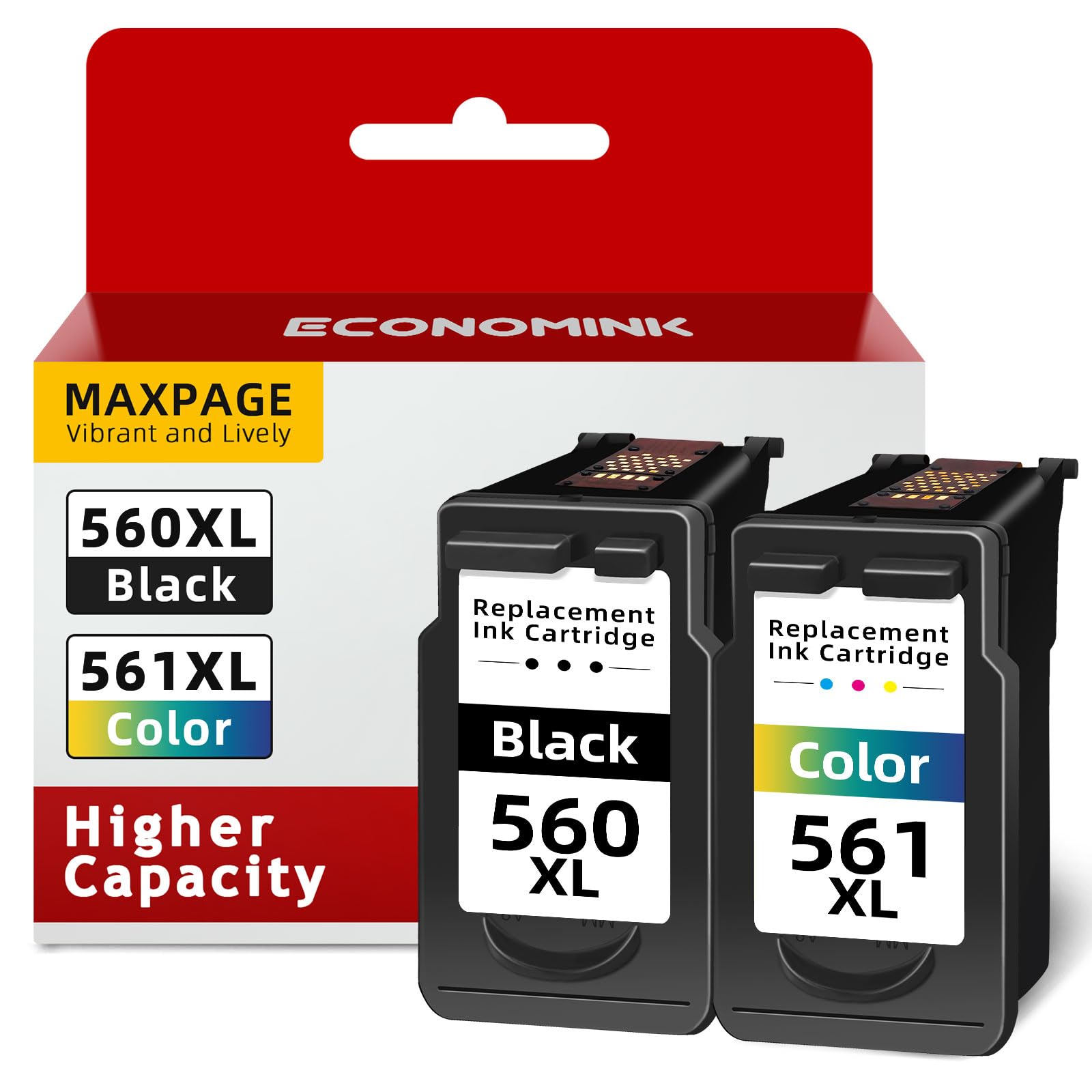 Economink 560 561 Patronen XL Ersatz für Canon Druckerpatronen 560 561 XL PG560XL CL-561XL für Canon Pixma TS5350i Patronen TS5350 TS7450i TS7451 TS5351 TS5351i TS5351a TS5352 (1Schwarz, 1Farbe)