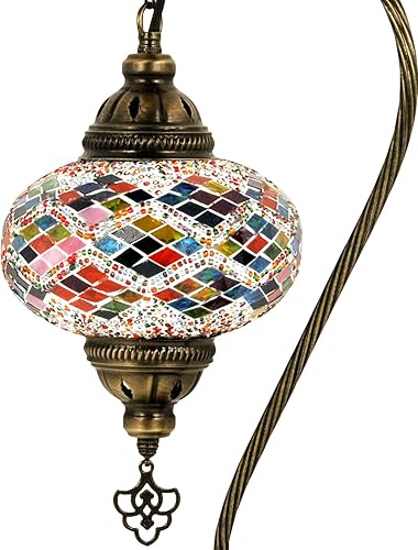 Miniatura 2 de Turkish Lamp Mosaic Table Lamps | Turkish Moroccan Lamp with Bronze Base | Handmade Swan Neck Tiffany Night Lamp | Mosaic Glass Bedside Night Lamp