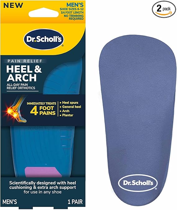 Dr. Scholl'sÂ® Heel & Arch All-Day Pain Relief Orthotics, Men's 8-12, 1 Pair, 3/4 Length