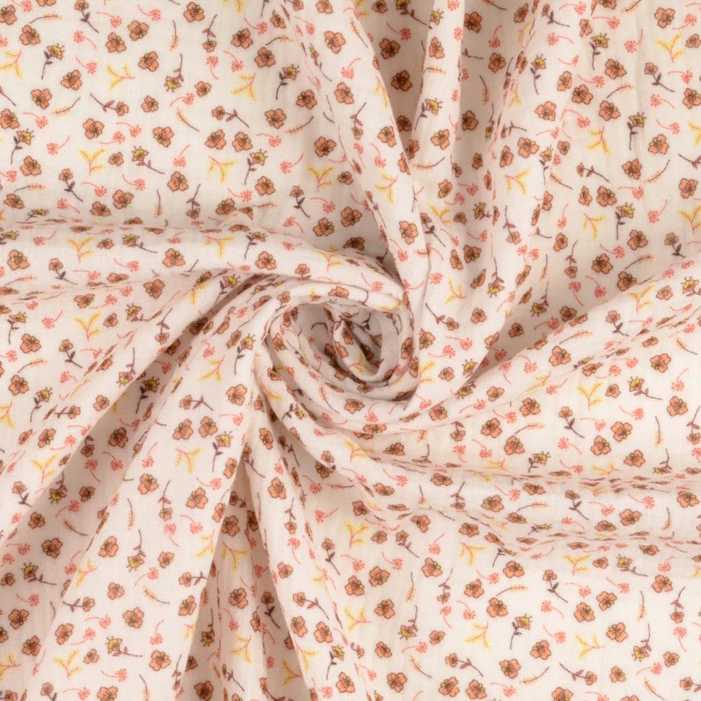 Double gaze coton fleurs saumon 5 m pour coudre pour bébé - 4
