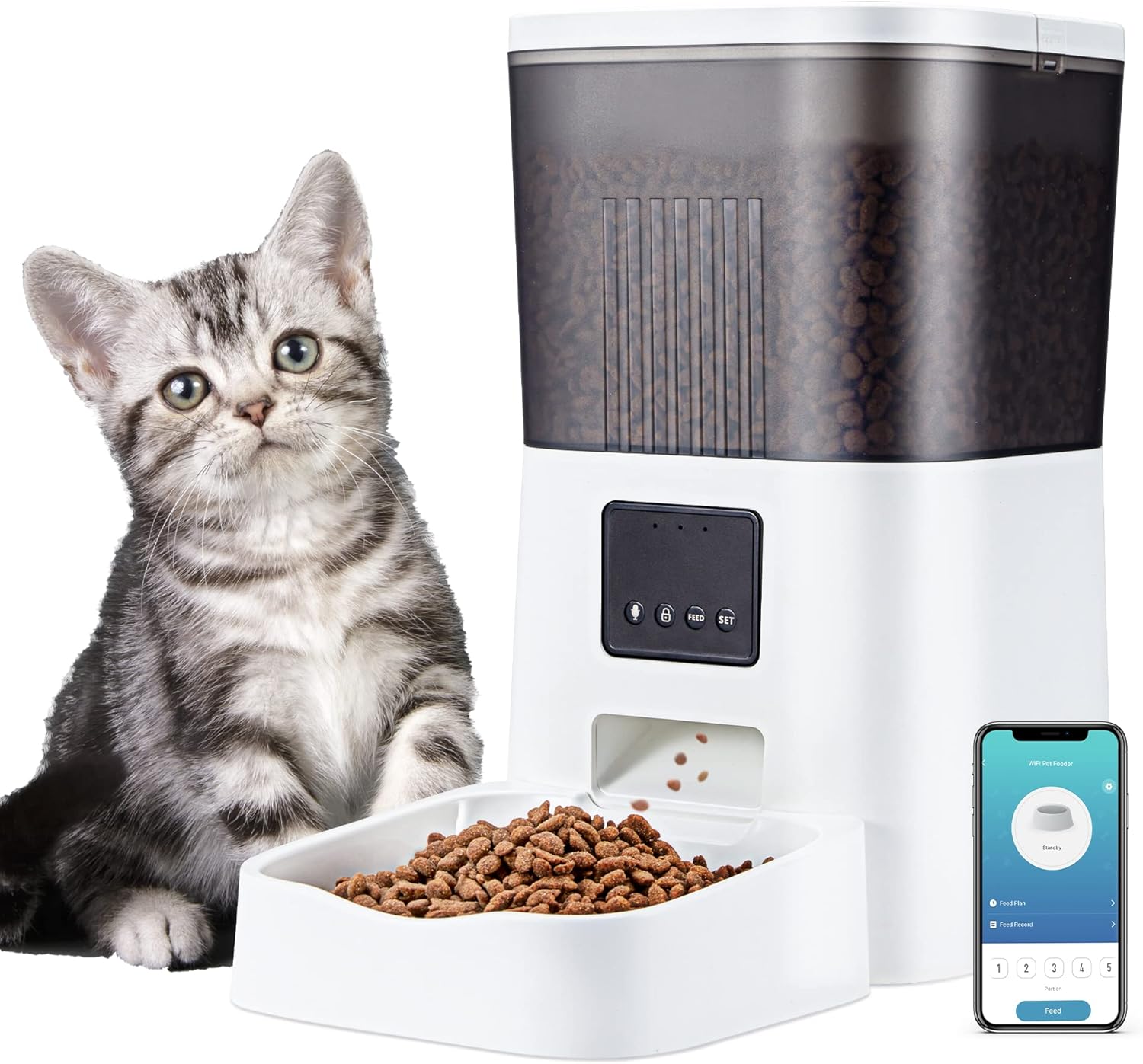 Buy Homguava Automatic Cat Feeder, WiFi Dog Food Feeder with Dual Power