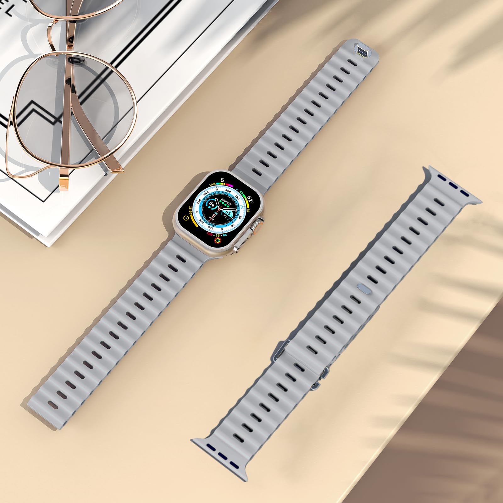 Compatible with Apple Watch Ocean Bands 38mm 40mm 41mm 42mm 44mm 45mm 46mm 49mm Soft Silicone Wristbands Replacement Strap for iWatch Ultra 2 Ultra SE Series 10 9 8 7 6 5 4 3 2 1 Women Men