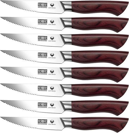Steak Knife Set 8 Pieces, 4.5 Inch Super Sharp High Carbon Stainless Steel Steak Knife Set, Professional Premium Serrated Precise Cutting with Ergonomic Wood Handle