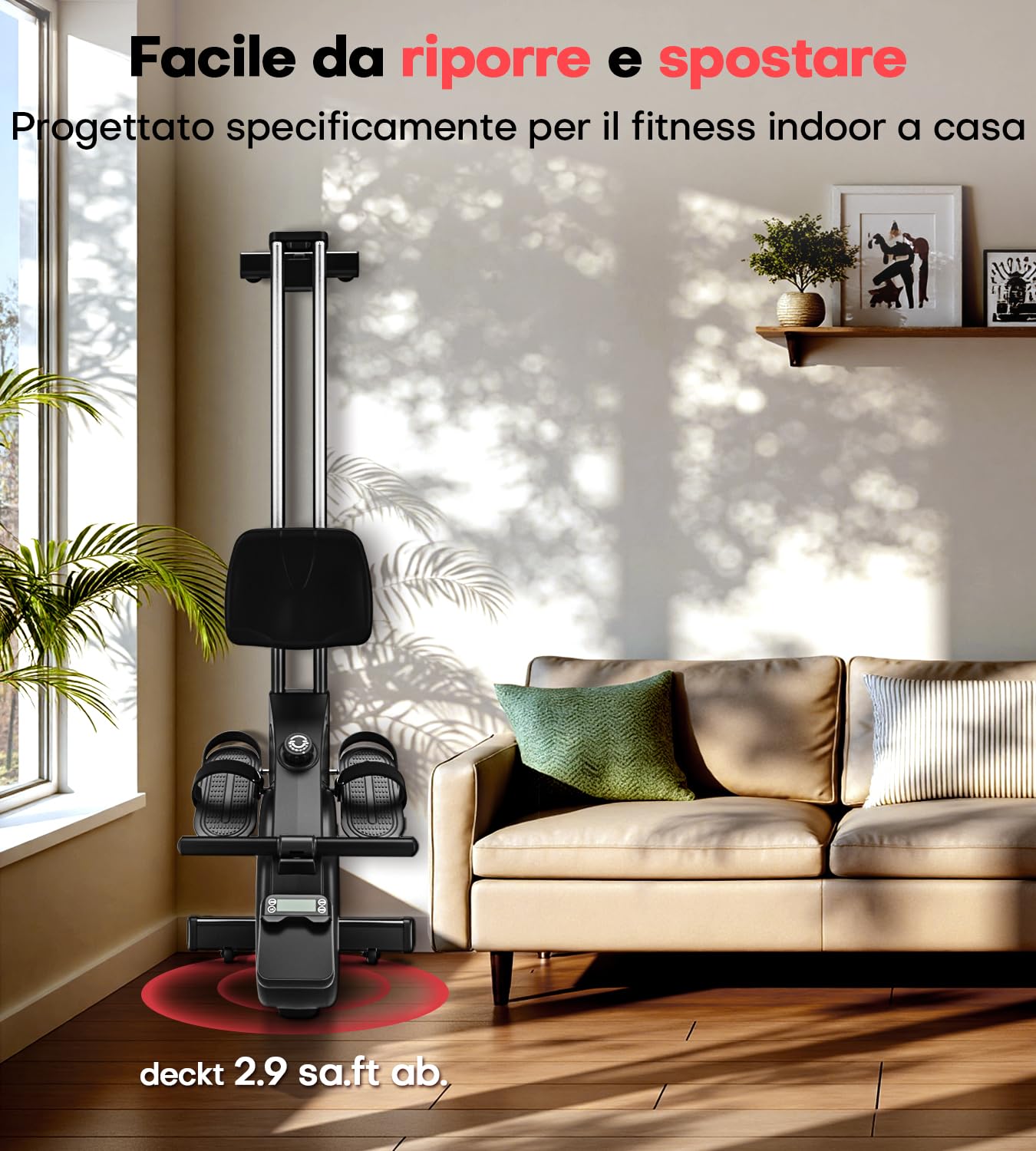 Vogatore per Casa, 16 Livelli di Resistenza, Vogatore Magnetico con Guide di Scorrimento Doppie Aggiornate, Ultra Silenzioso, Display LCD Compatibile con App, Capacità di Carico Fino a 160 kg