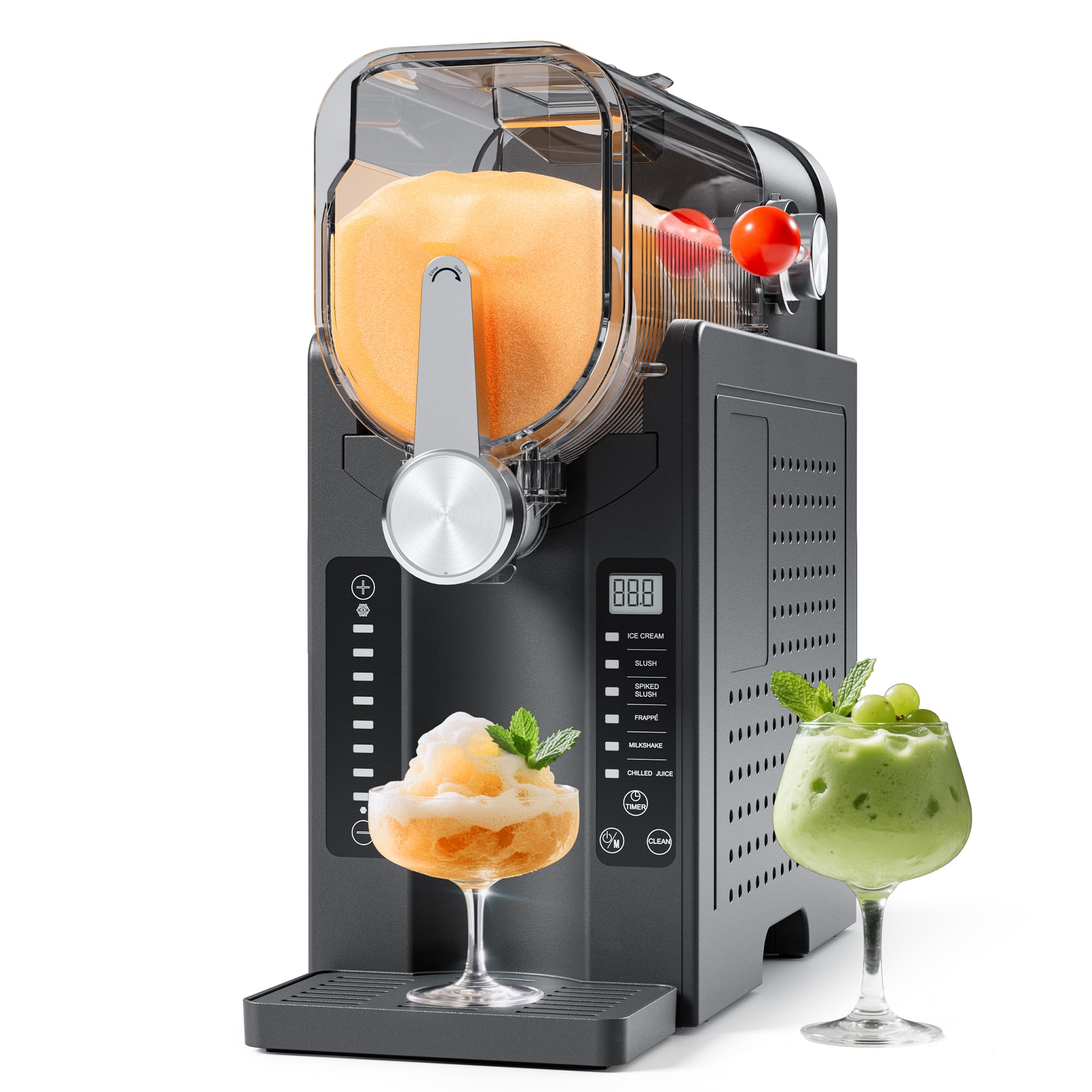 CHIVALZ Slush Machine, Frozen Drink Machine, No Ice Needed, 12H Pre-Scheduling, LED Display, Self-Cleaning, Makes Slushies, Milkshakes, Frappés & Cocktail, AD03, Black, 6 Preset Programs +1 Pack