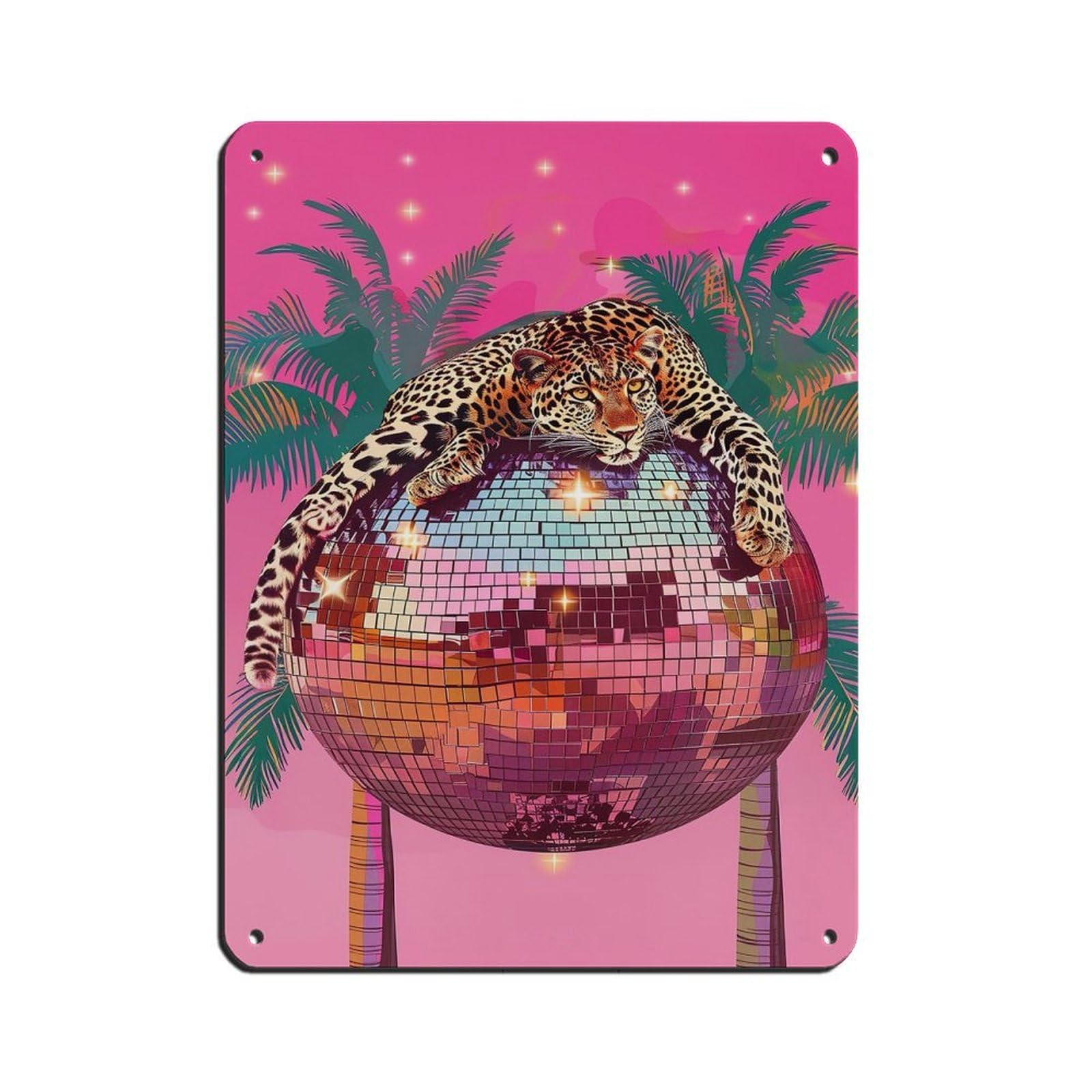 Matisse Funny Leopard Lies On Disco Ball Poster Tin Sign Vintage Metal Pub Club Cafe Bar Home Wall Art Decoration Poster Retro 12x16inch(30x40cm)