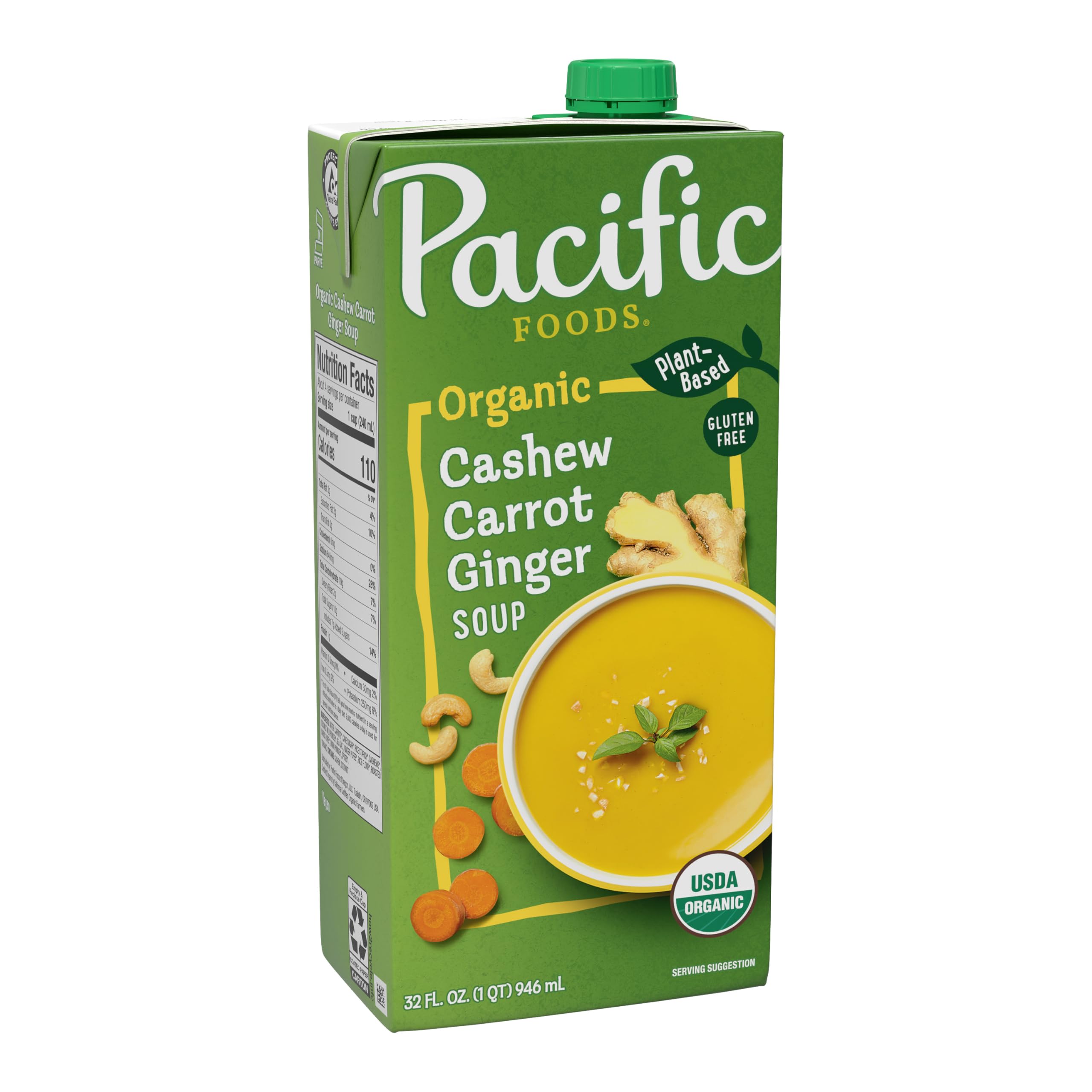 Pacific Foods Organic Cashew Carrot Ginger Soup, 32 oz CartonUSDA Organic