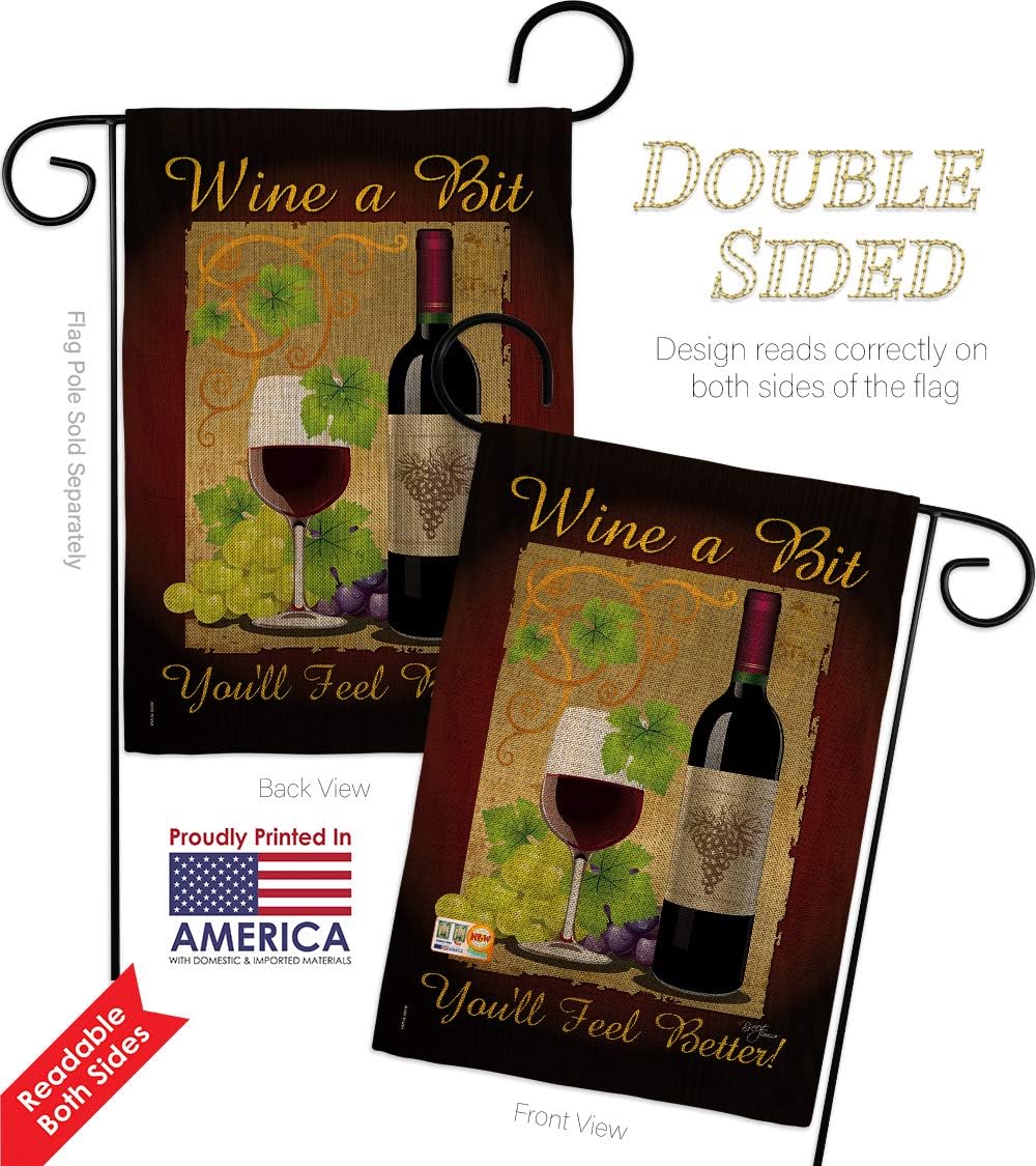 Wine a Bit Burlap Garden Flag Beverages Drink Fruits Cheese Sangria White Red Rose Dessert Sparkling Small Decorative Gift Yard House Banner Double-Sided Made In USA 13 X 18.5
