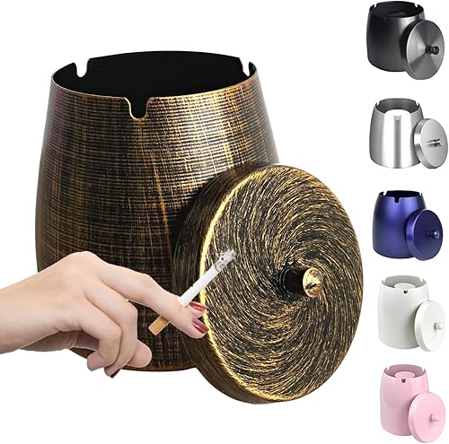 Cenicero, Cenicero Grande para Exteriores con Tapa, Cenicero para Patio Exterior, de Acero Inoxidable, Resistente al Viento, Sin Humo, para Balcón,